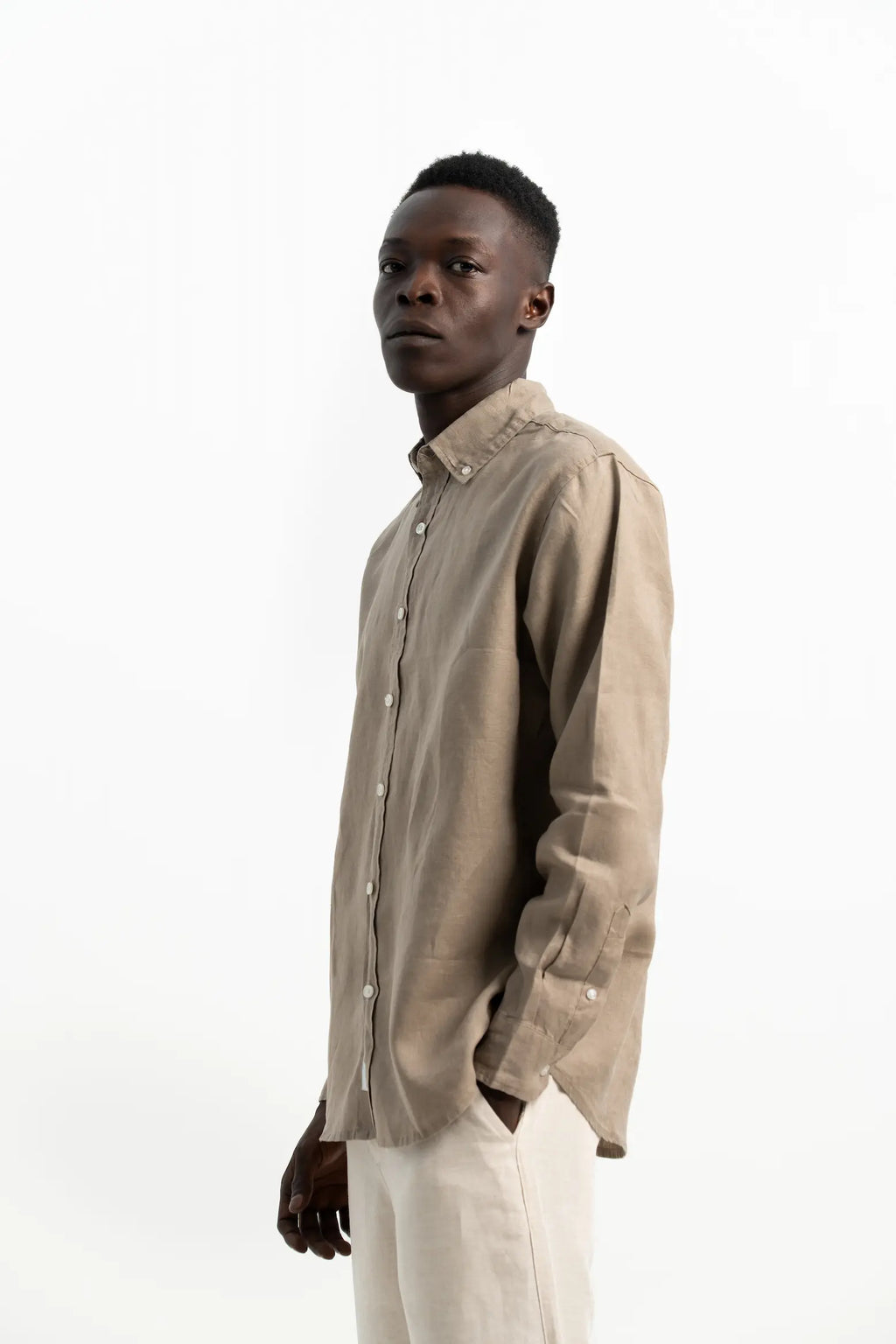 VELAIR LINEN MUD BROWN SHIRT
