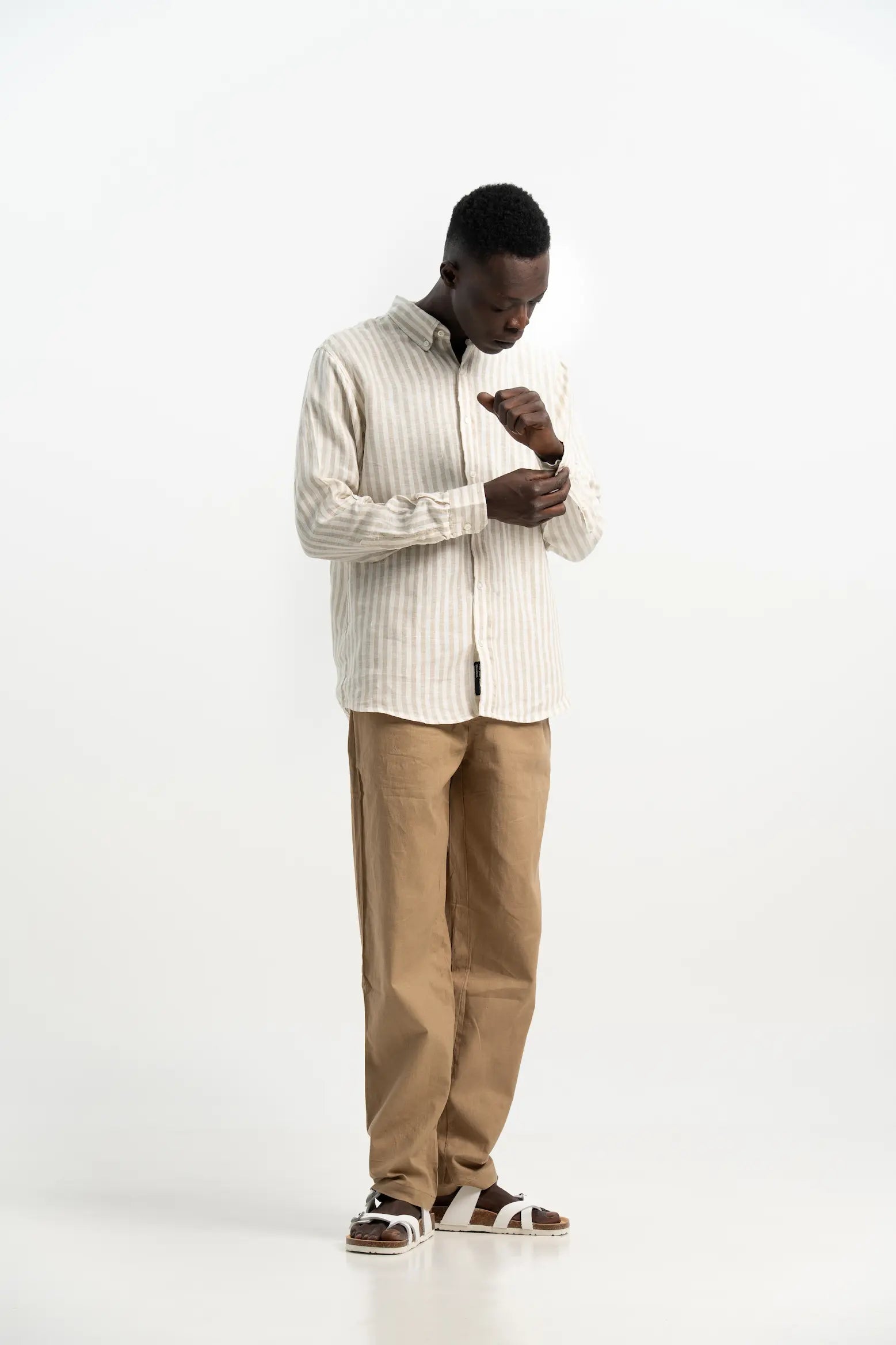 VELAIR LINEN BROWN STRIPS SHIRT