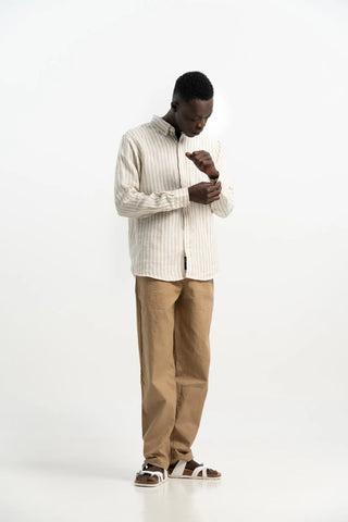 VELAIR LINEN BROWN STRIPS SHIRT