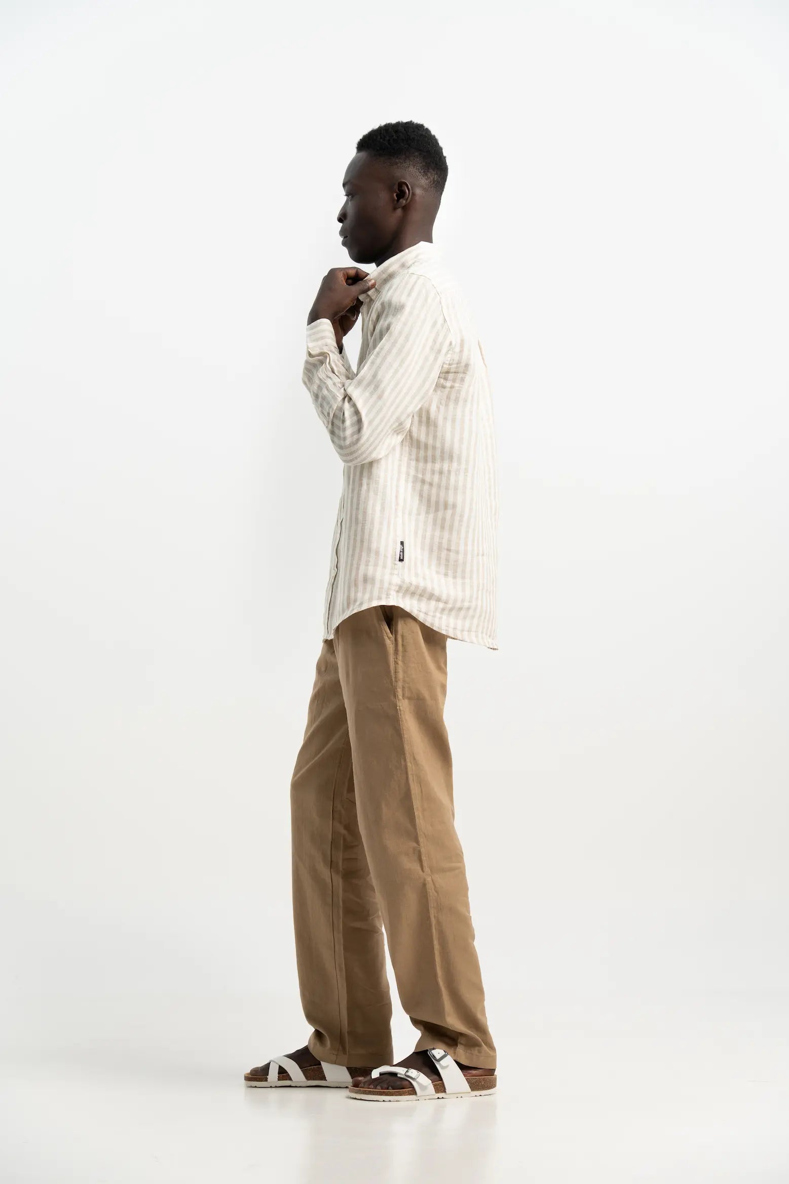 VELAIR LINEN BROWN STRIPS SHIRT