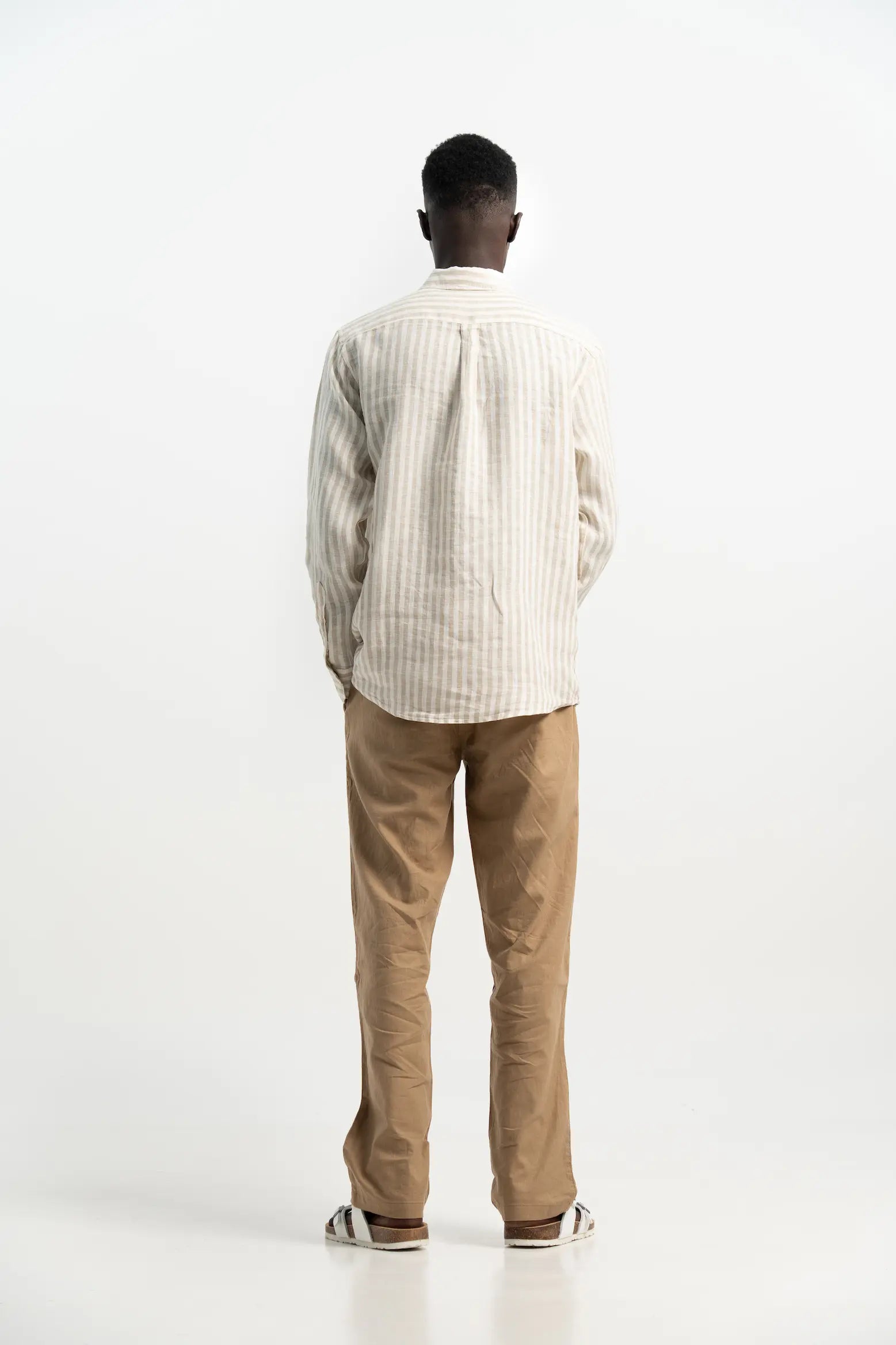 VELAIR LINEN BROWN STRIPS SHIRT