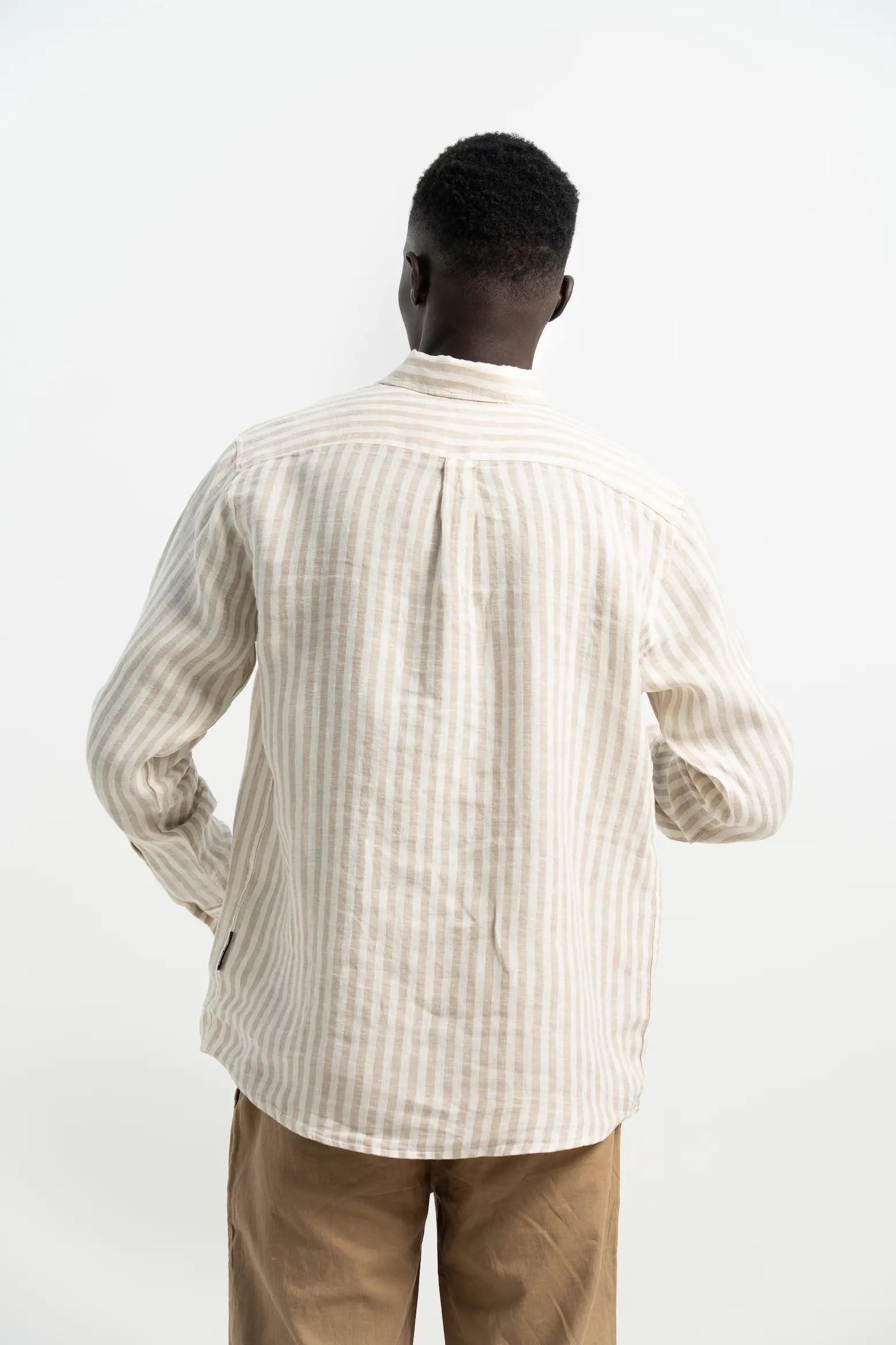 VELAIR LINEN BROWN STRIPS SHIRT