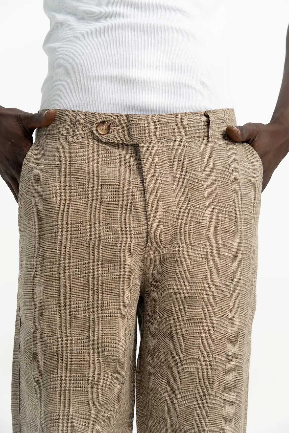 VELAIR LINEN CHECKS BUCKLE UP PANTS
