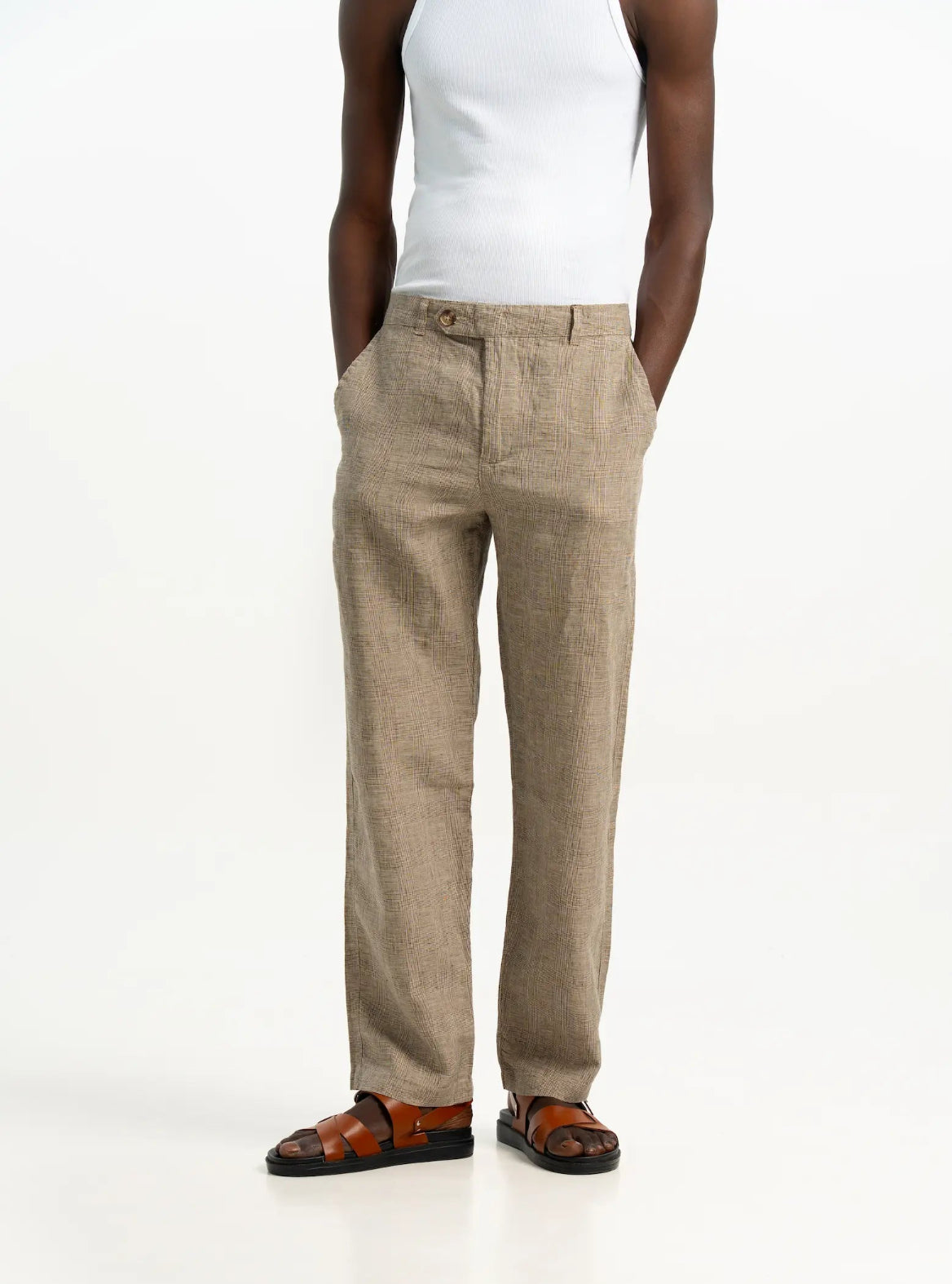 VELAIR LINEN CHECKS BUCKLE UP PANTS