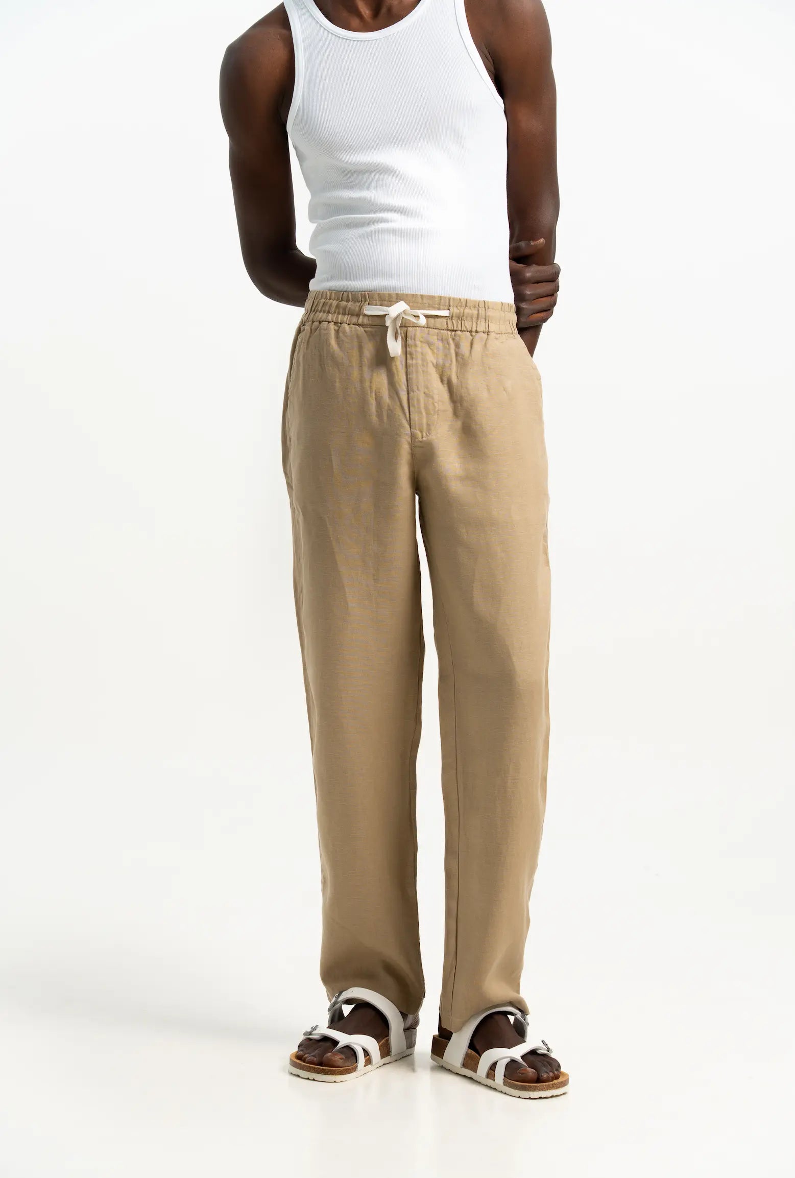 VELAIR LINEN DARK BEIGE TROUSERS