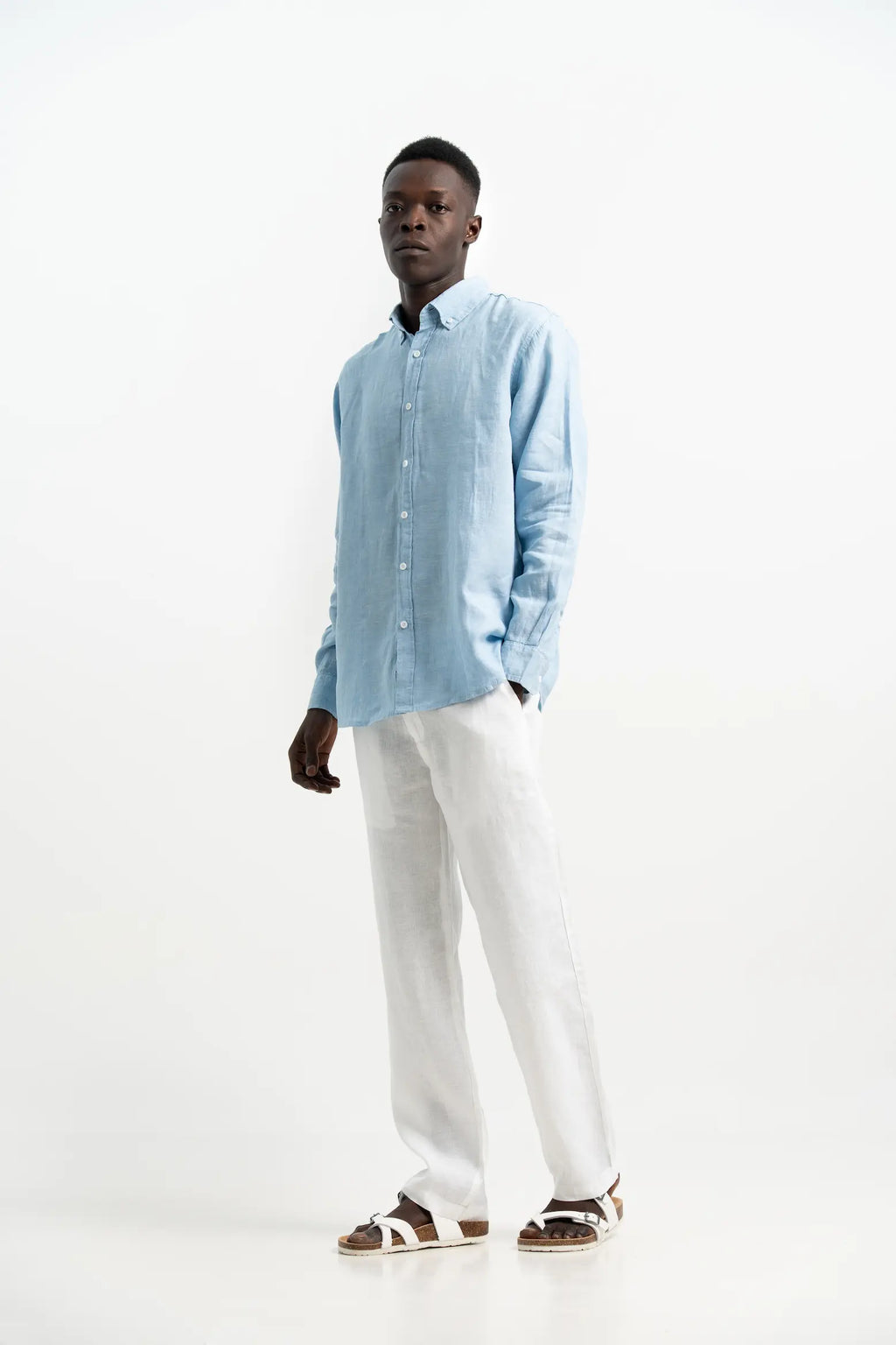 COTTON LINEN GRAIN BLUE SHIRT