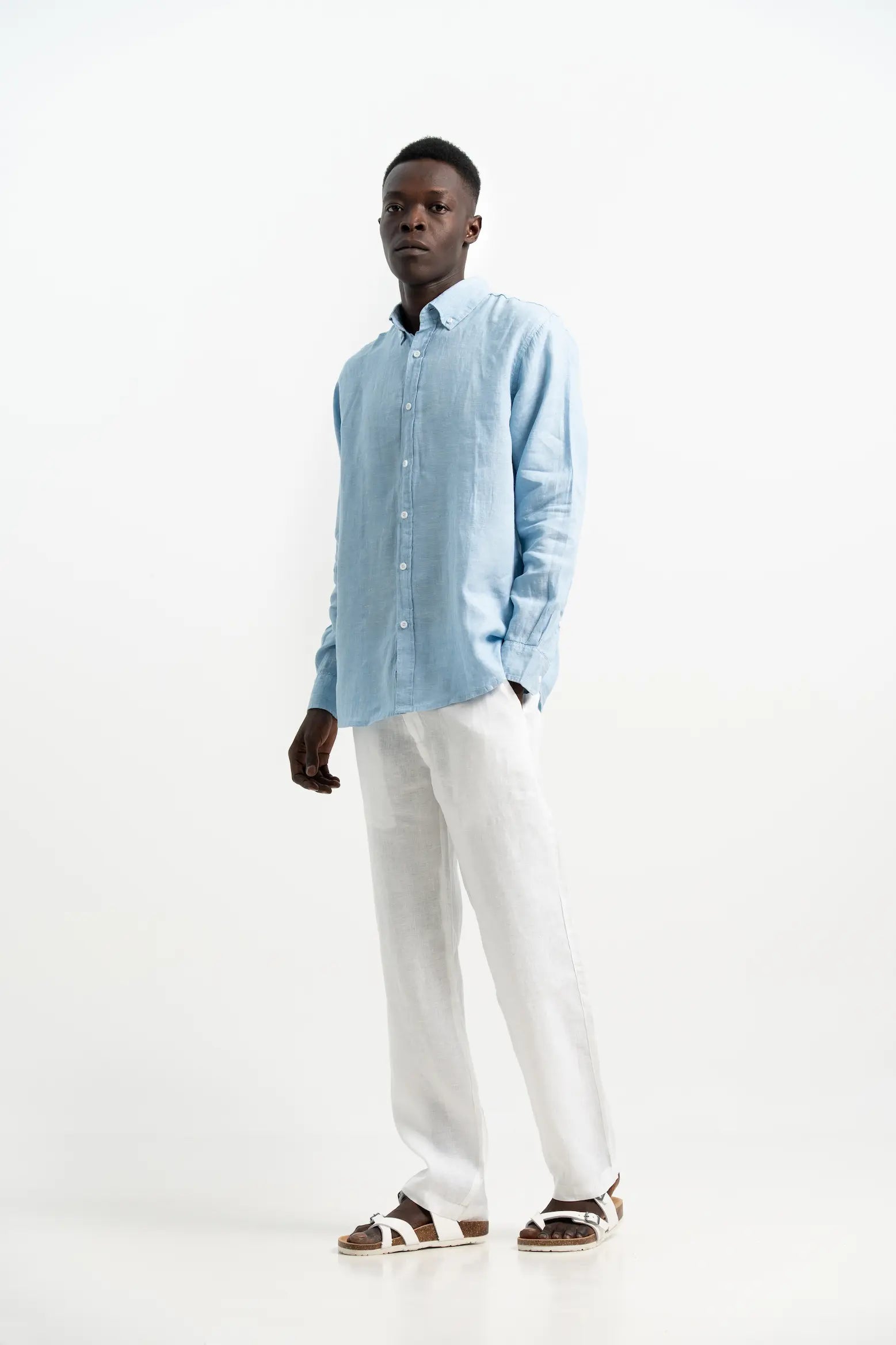 COTTON LINEN GRAIN BLUE SHIRT
