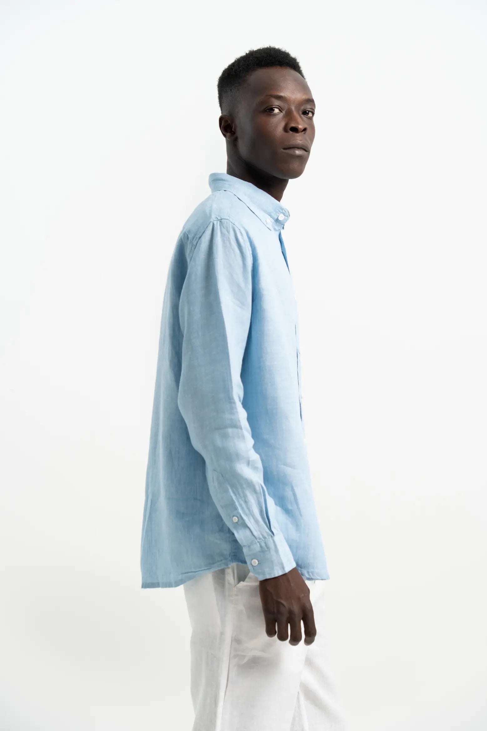 COTTON LINEN GRAIN BLUE SHIRT