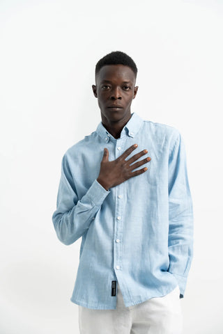 COTTON LINEN GRAIN BLUE SHIRT