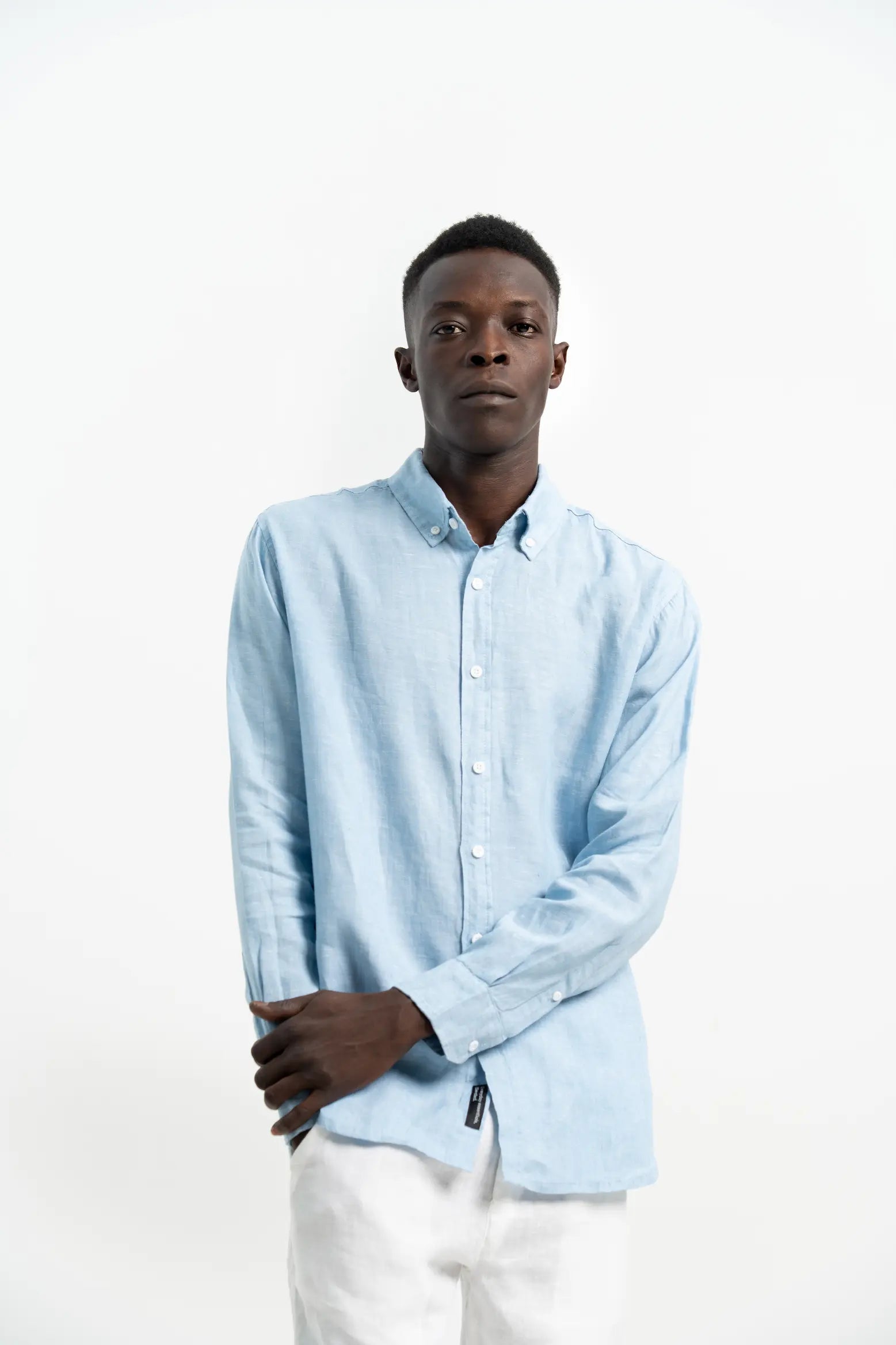 COTTON LINEN GRAIN BLUE SHIRT