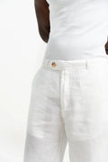 VELAIR LINEN WHITE BUCKLE UP PANTS