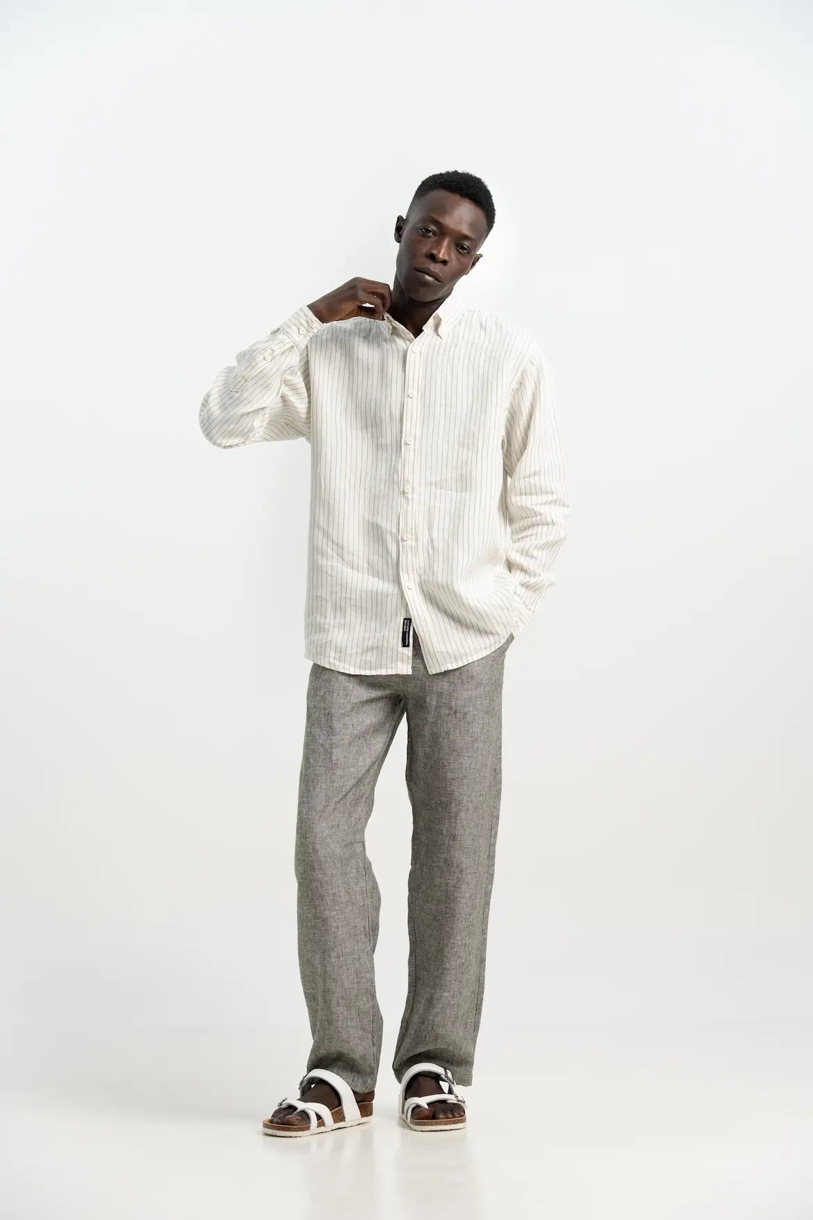 VELAIR LINEN BLACK STRIPS SHIRTS