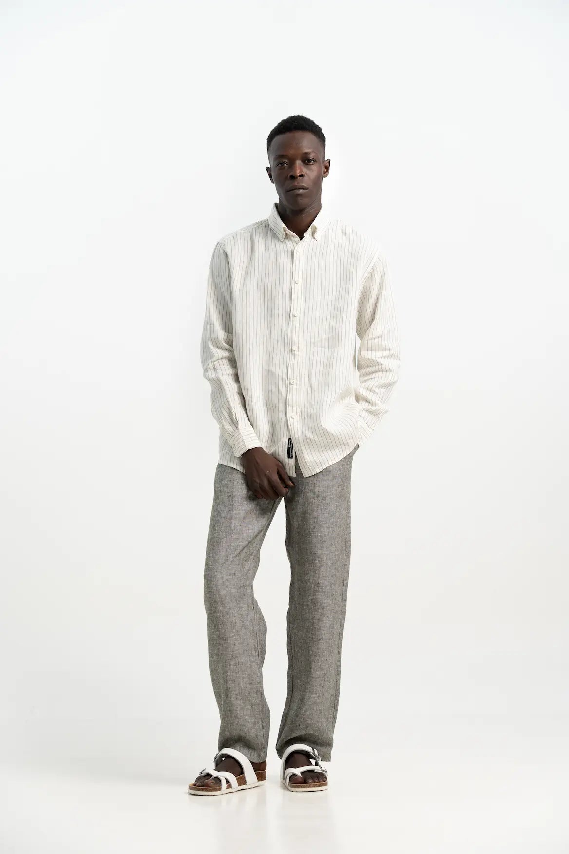 VELAIR LINEN BLACK STRIPS SHIRTS