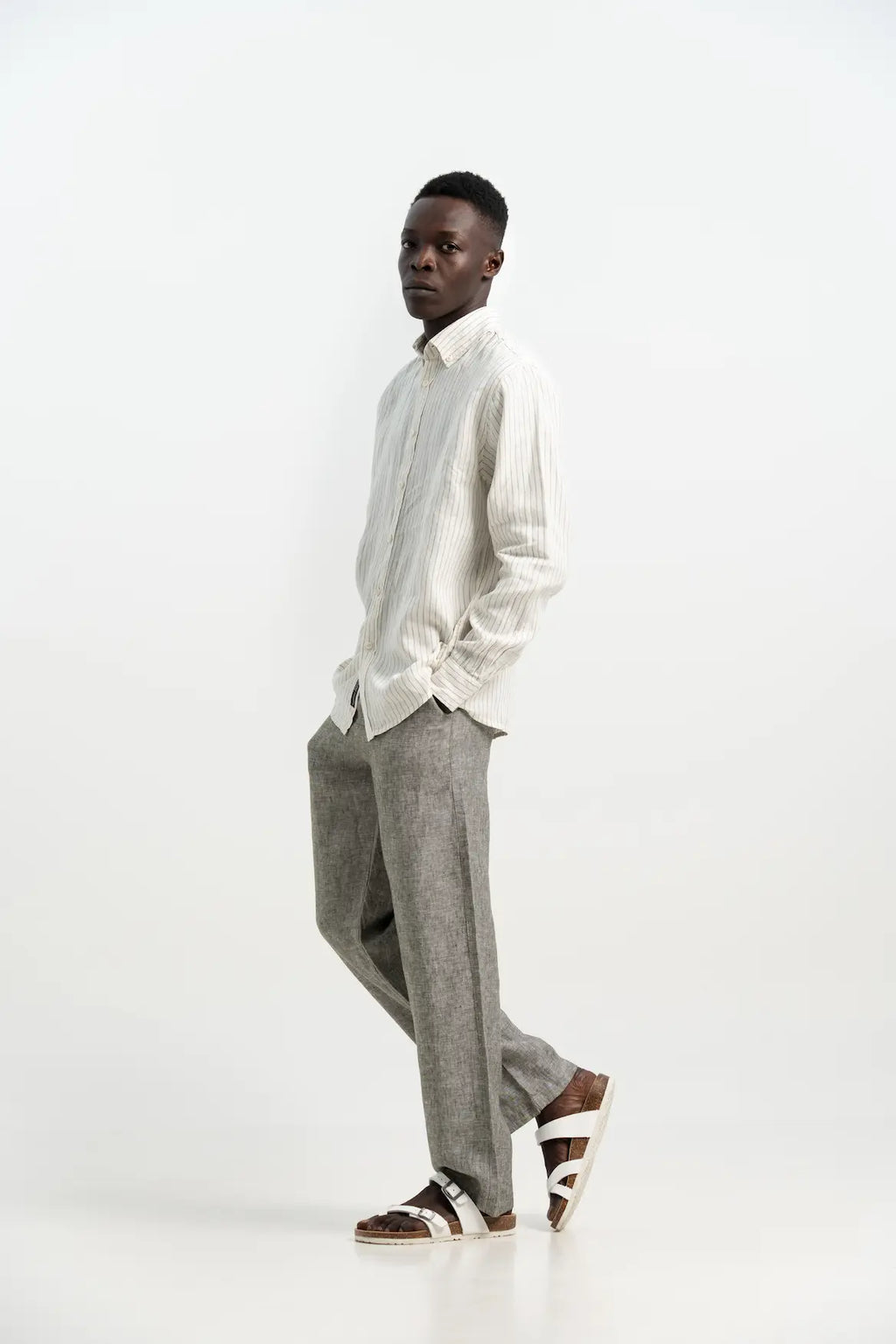 VELAIR LINEN BLACK STRIPS SHIRTS
