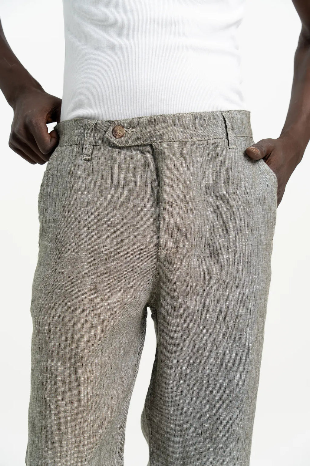 VELAIR LINEN GREEN TEXTURE BUCKLE UP PANTS