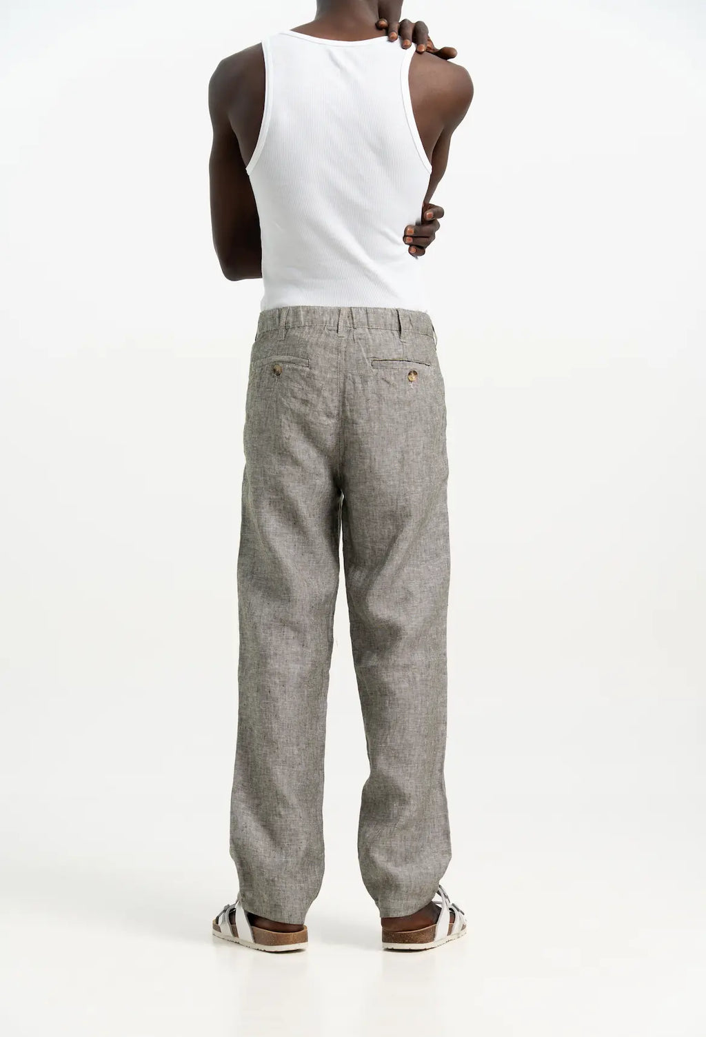 VELAIR LINEN GREEN TEXTURE BUCKLE UP PANTS