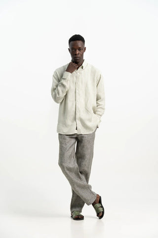 VELAIR LINEN GREEN STRIPS SHIRT
