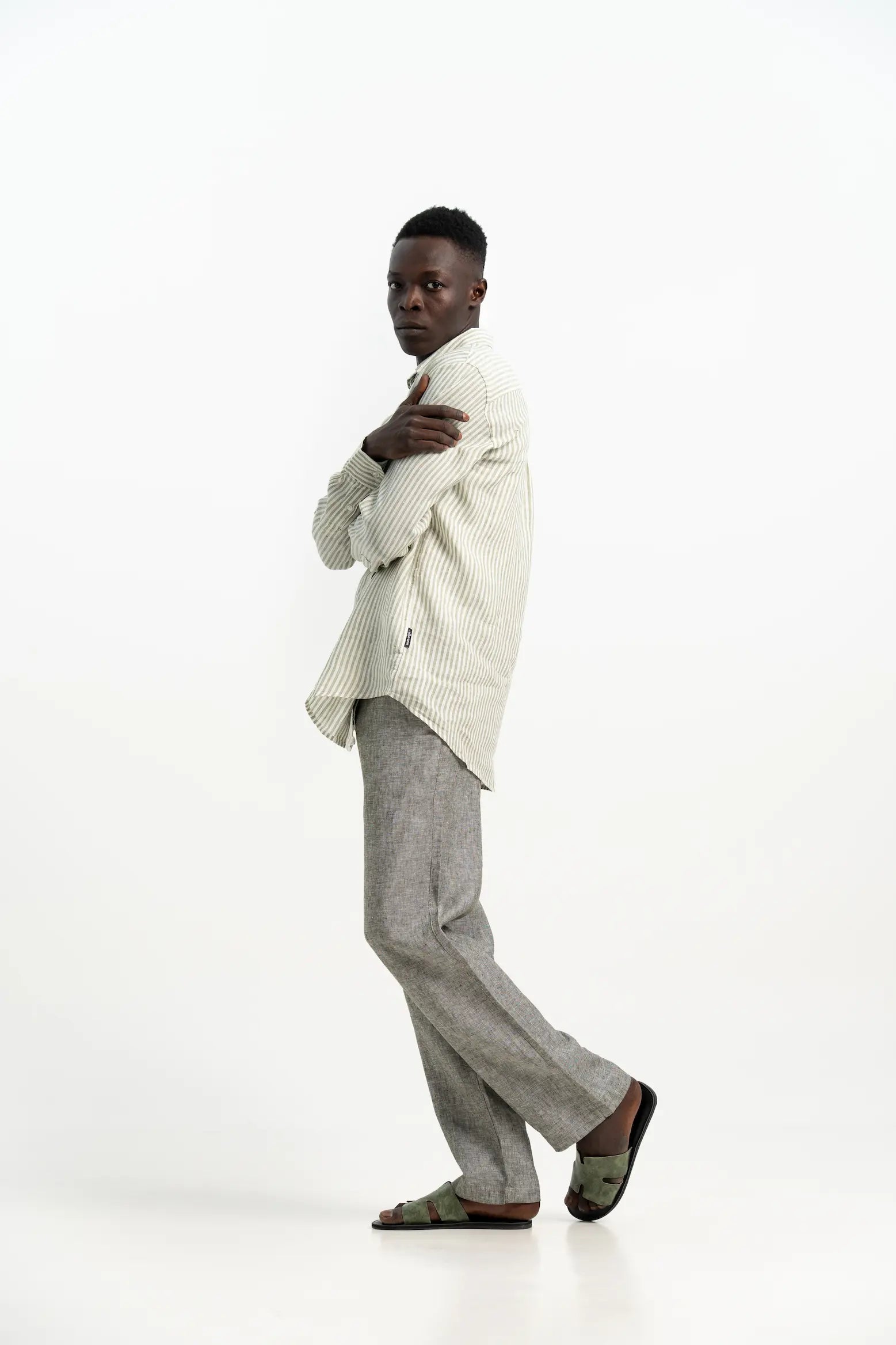 VELAIR LINEN GREEN STRIPS SHIRT