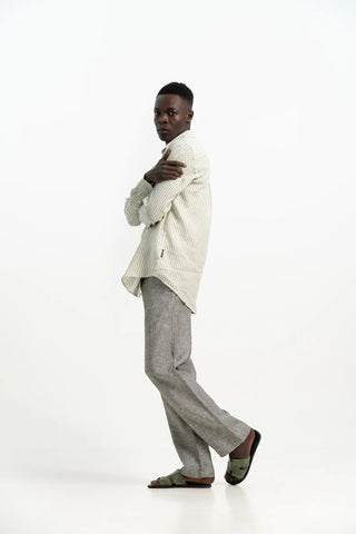 VELAIR LINEN GREEN STRIPS SHIRT