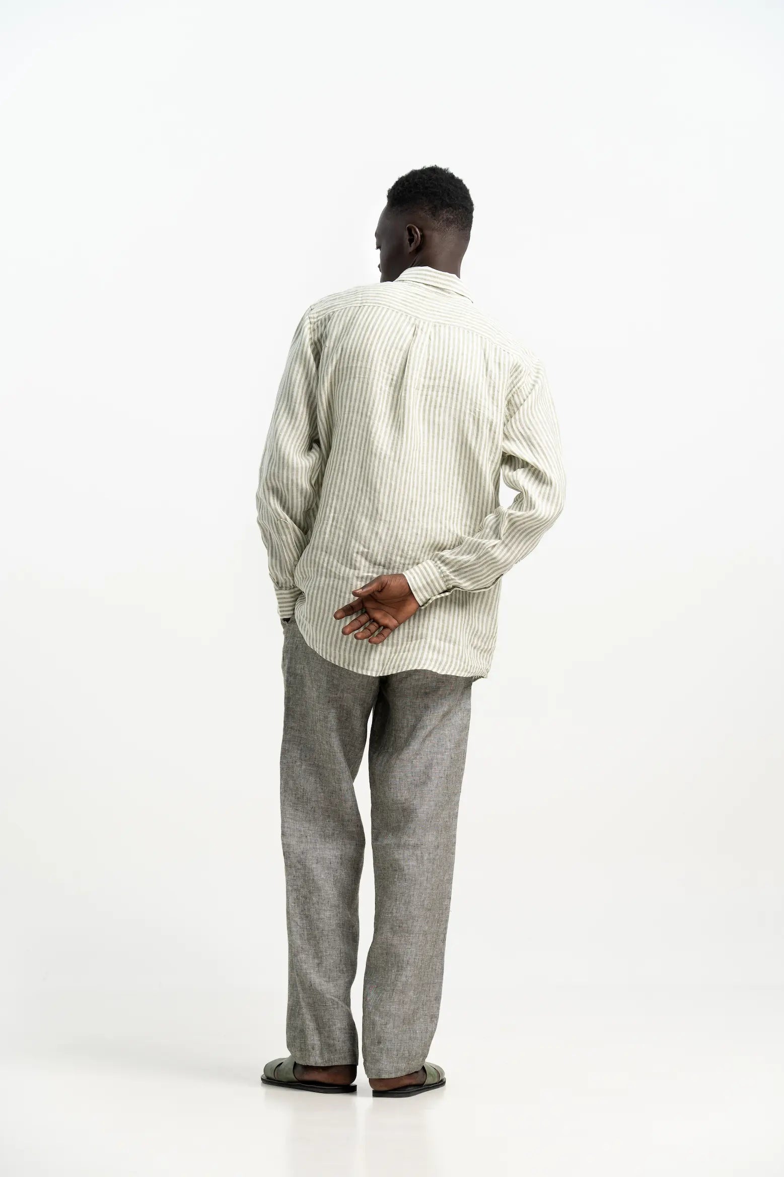 VELAIR LINEN GREEN STRIPS SHIRT