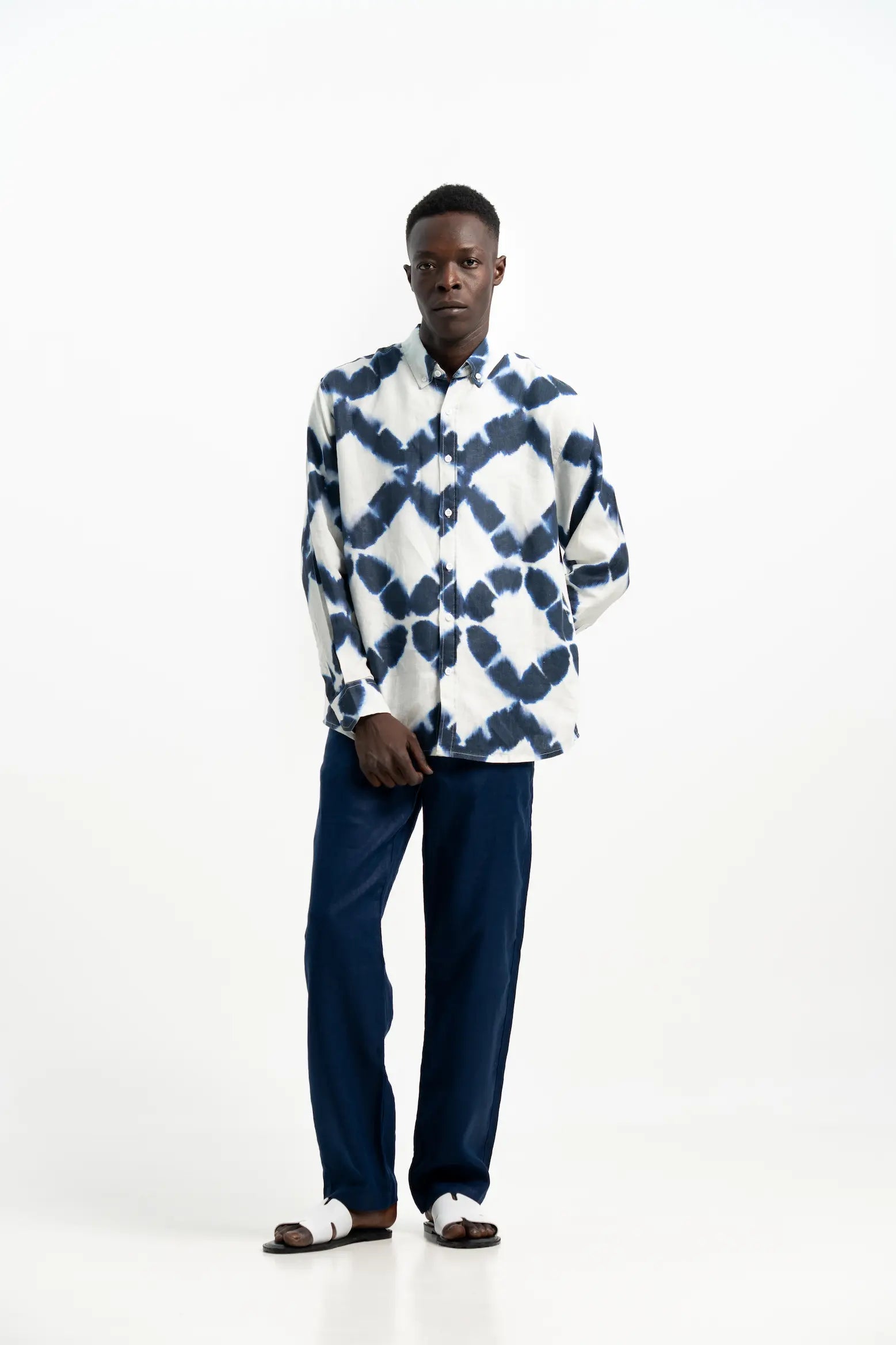 VELAIR LINEN PATTERN BLUE SHIRT
