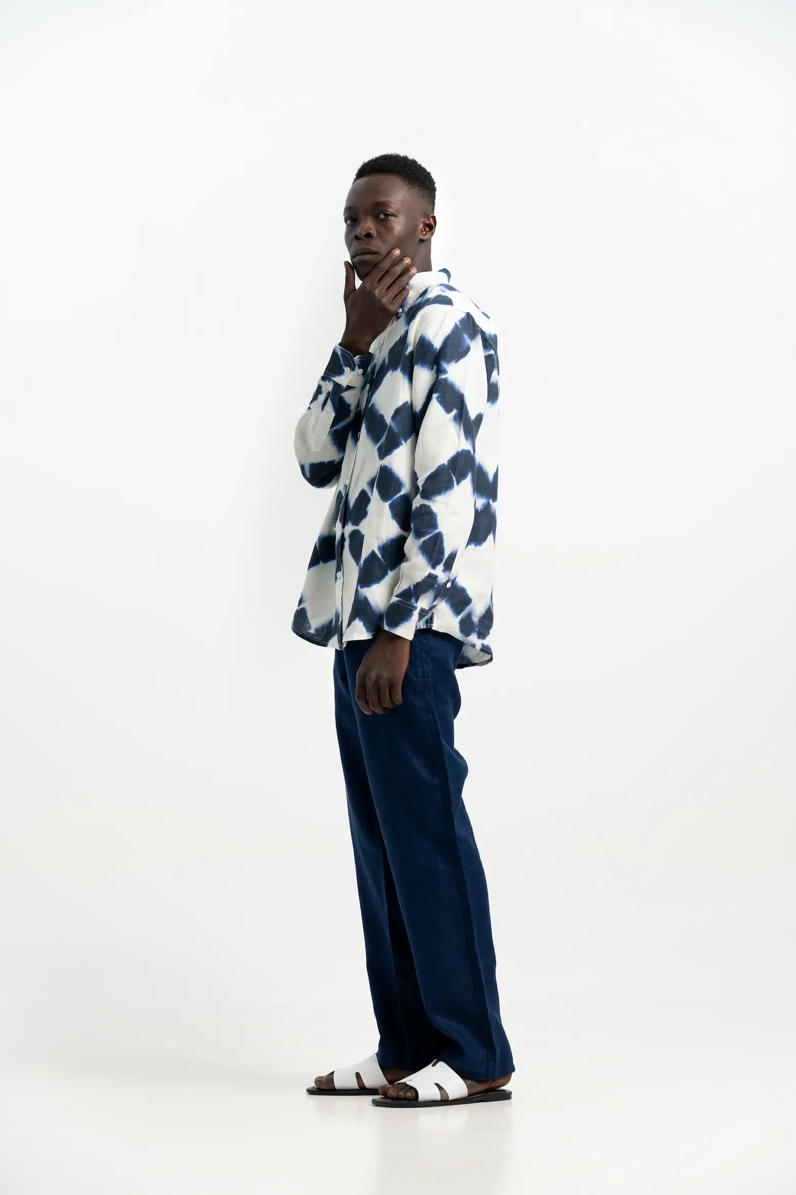 VELAIR LINEN PATTERN BLUE SHIRT