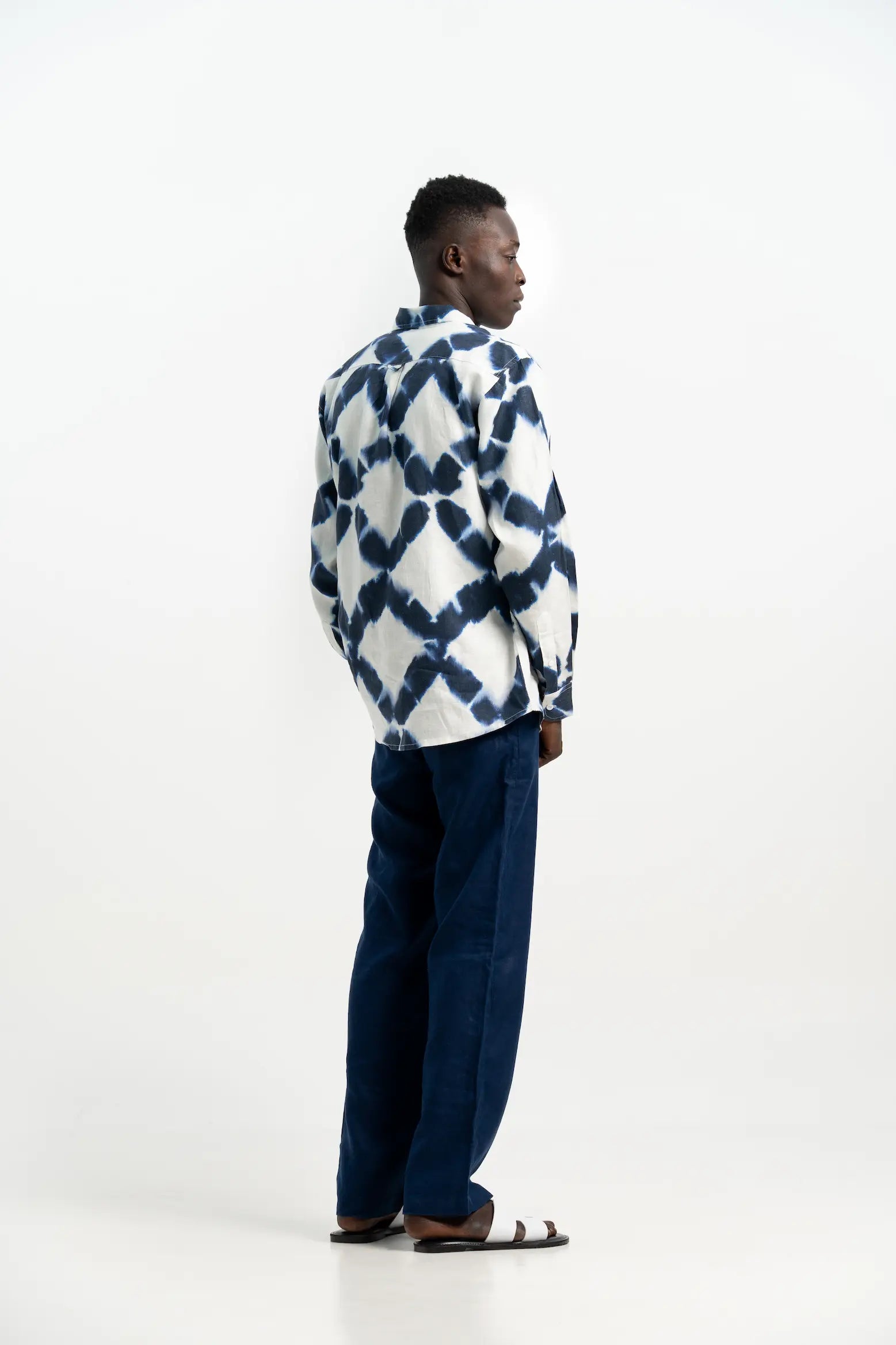 VELAIR LINEN PATTERN BLUE SHIRT