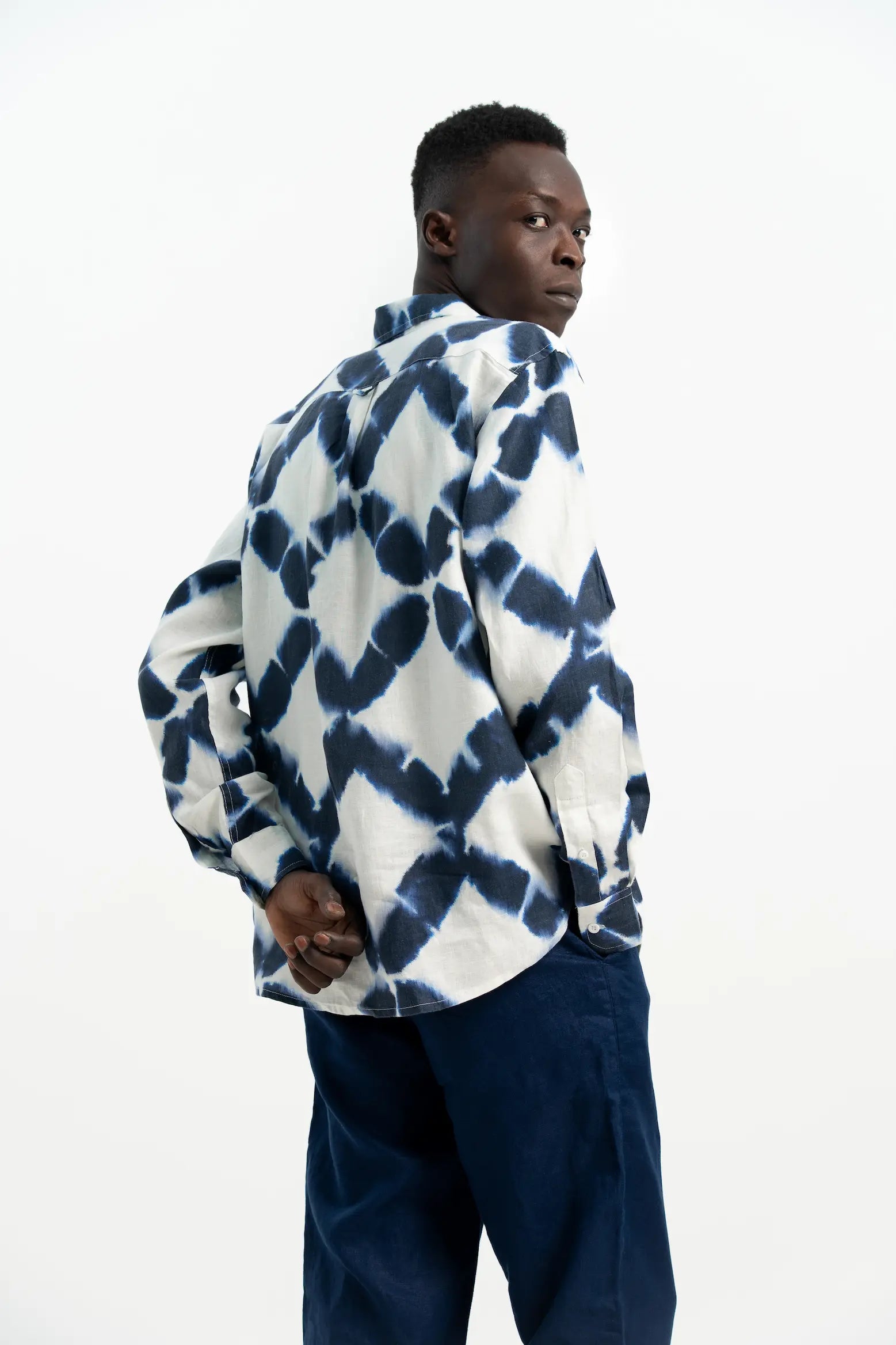 VELAIR LINEN PATTERN BLUE SHIRT