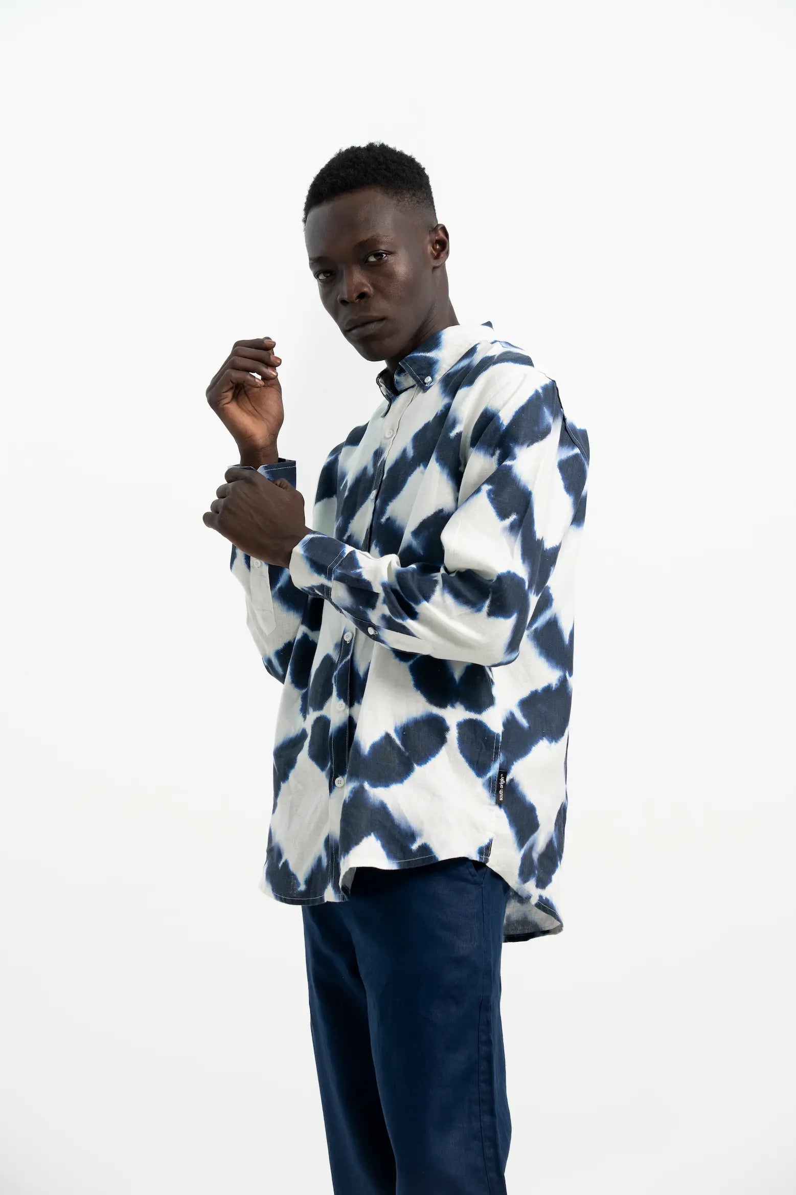 VELAIR LINEN PATTERN BLUE SHIRT