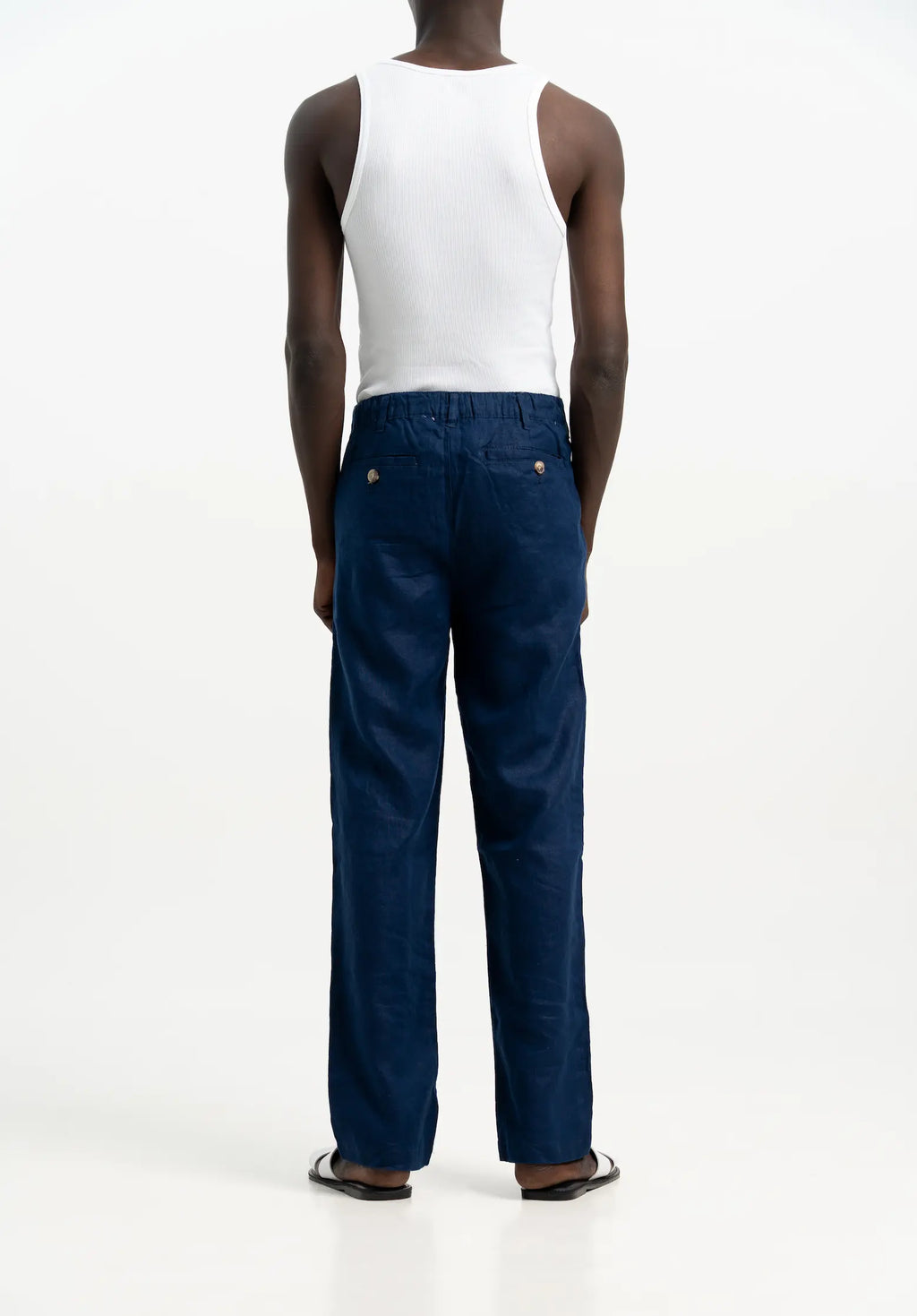VELAIR LINEN NAVY BUCKLE UP PANTS