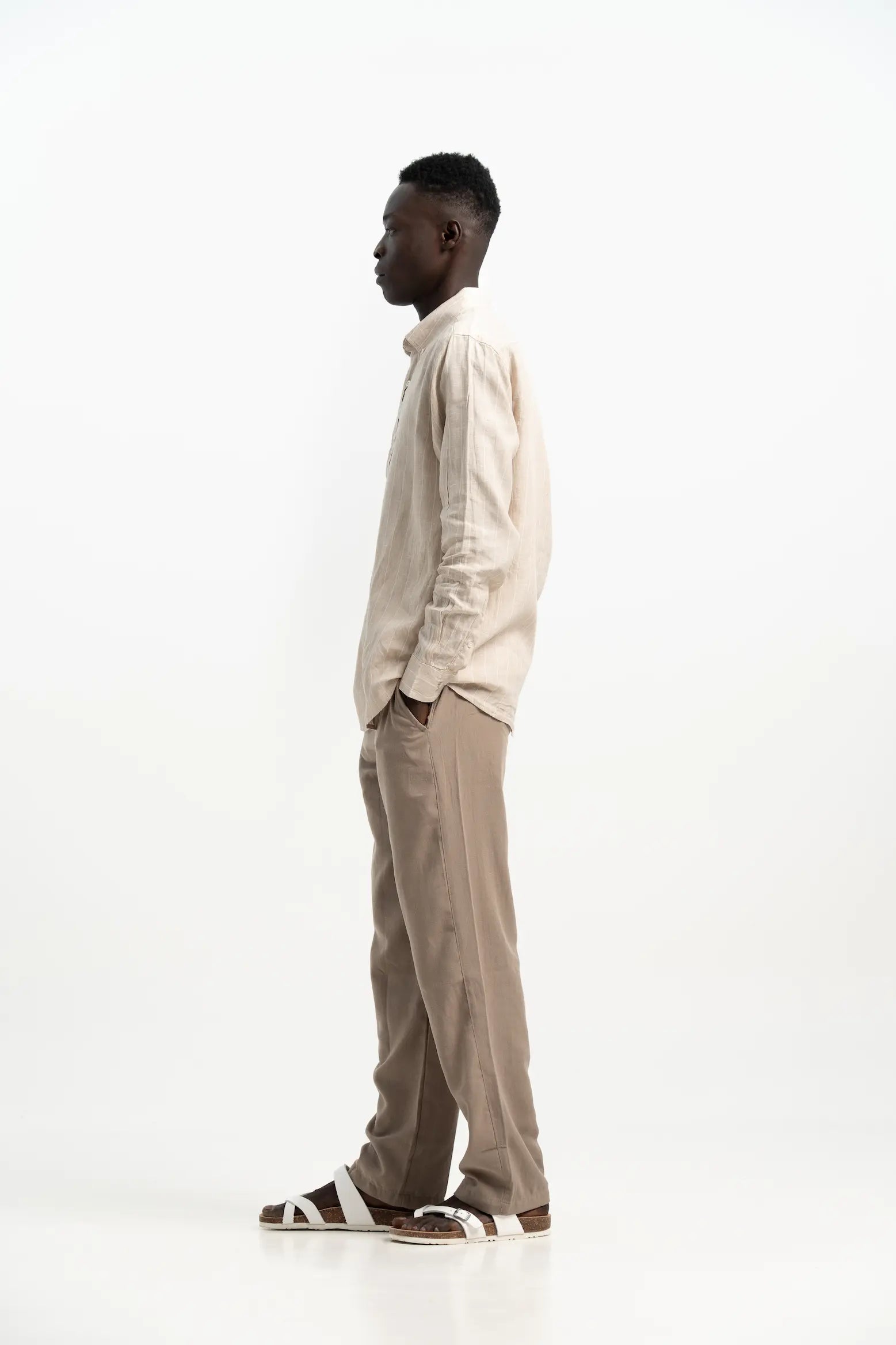 VELAIR LINEN BEIGE LINE SHIRT