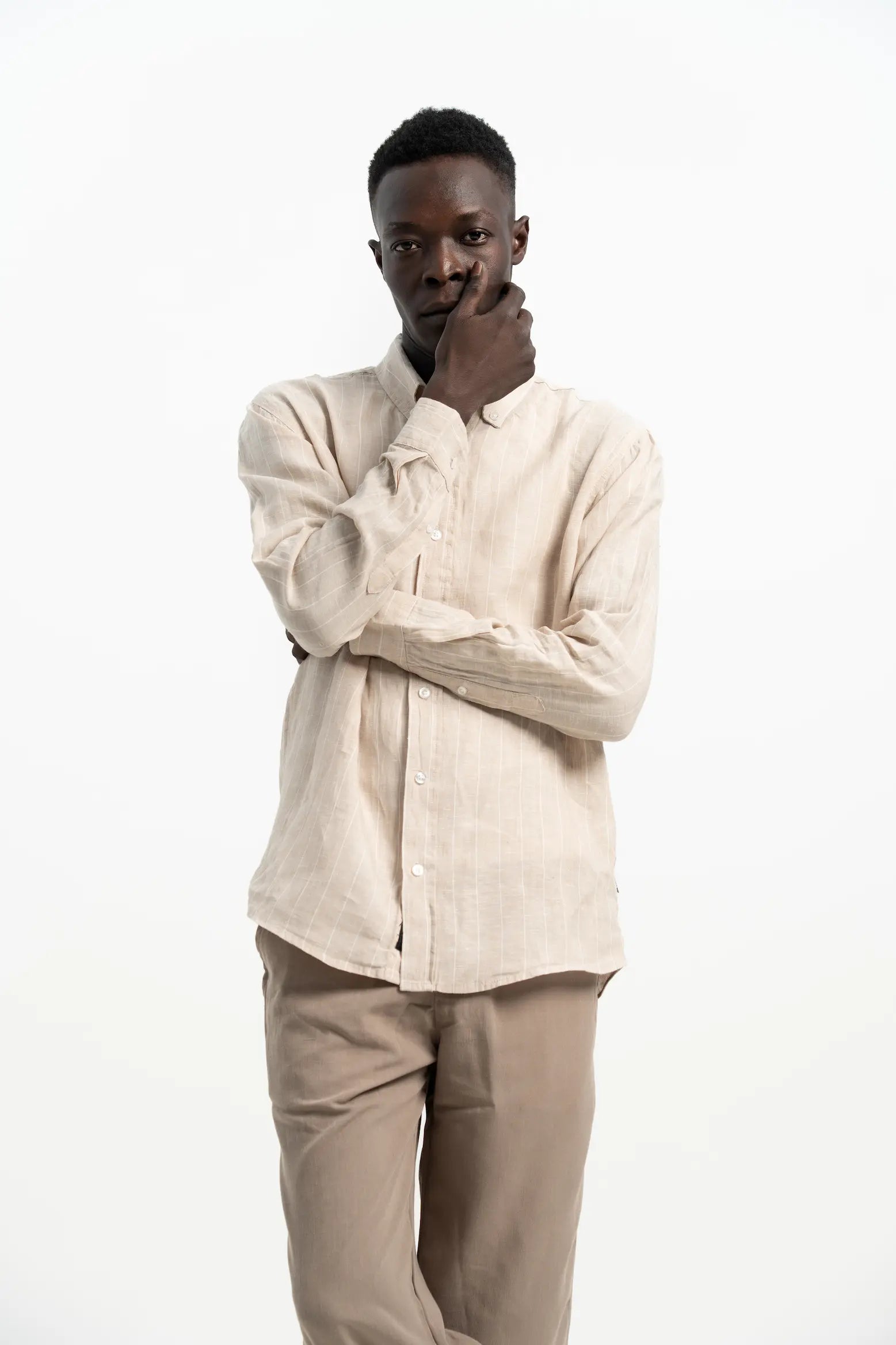 VELAIR LINEN BEIGE LINE SHIRT