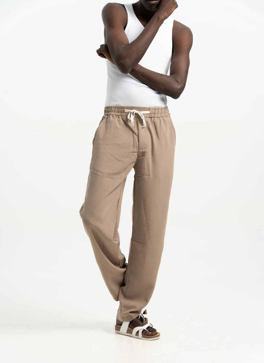 VELAIR SLAB LINEN TAN TROUSERS
