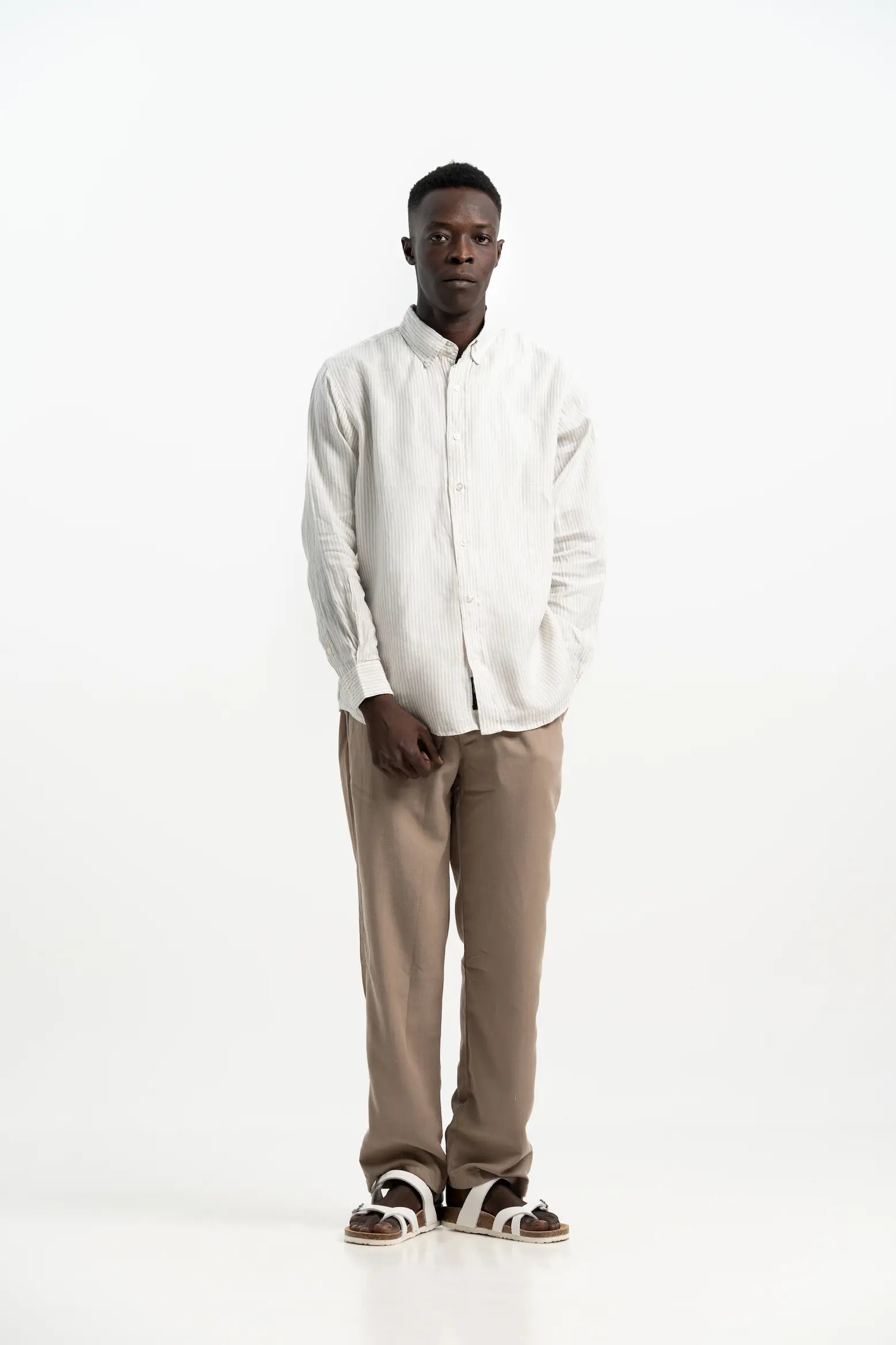 VELAIR LINEN ICE GREY STRIPS SHIRT