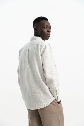 VELAIR LINEN ICE GREY STRIPS SHIRT