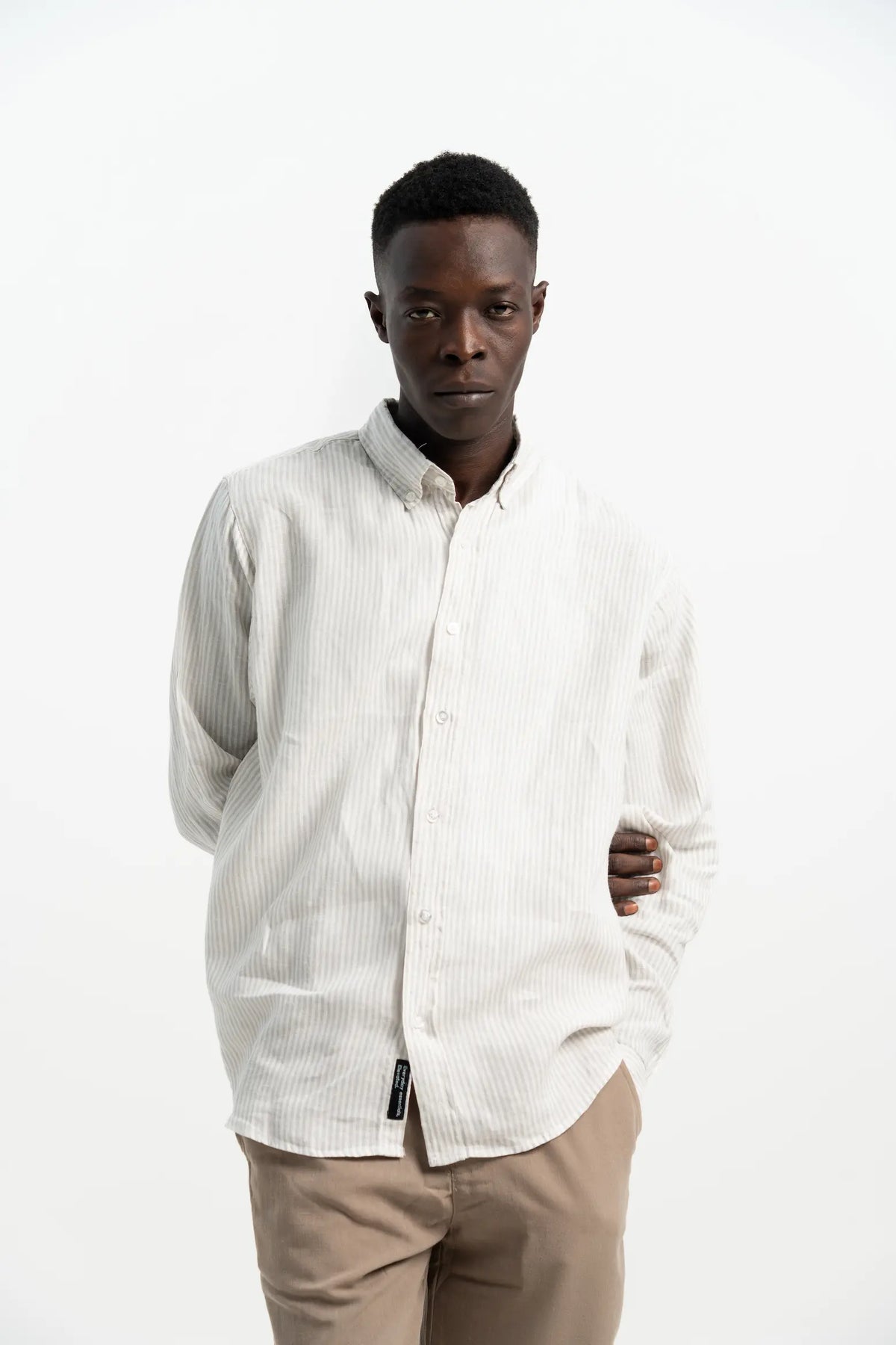 VELAIR LINEN ICE GREY STRIPS SHIRT