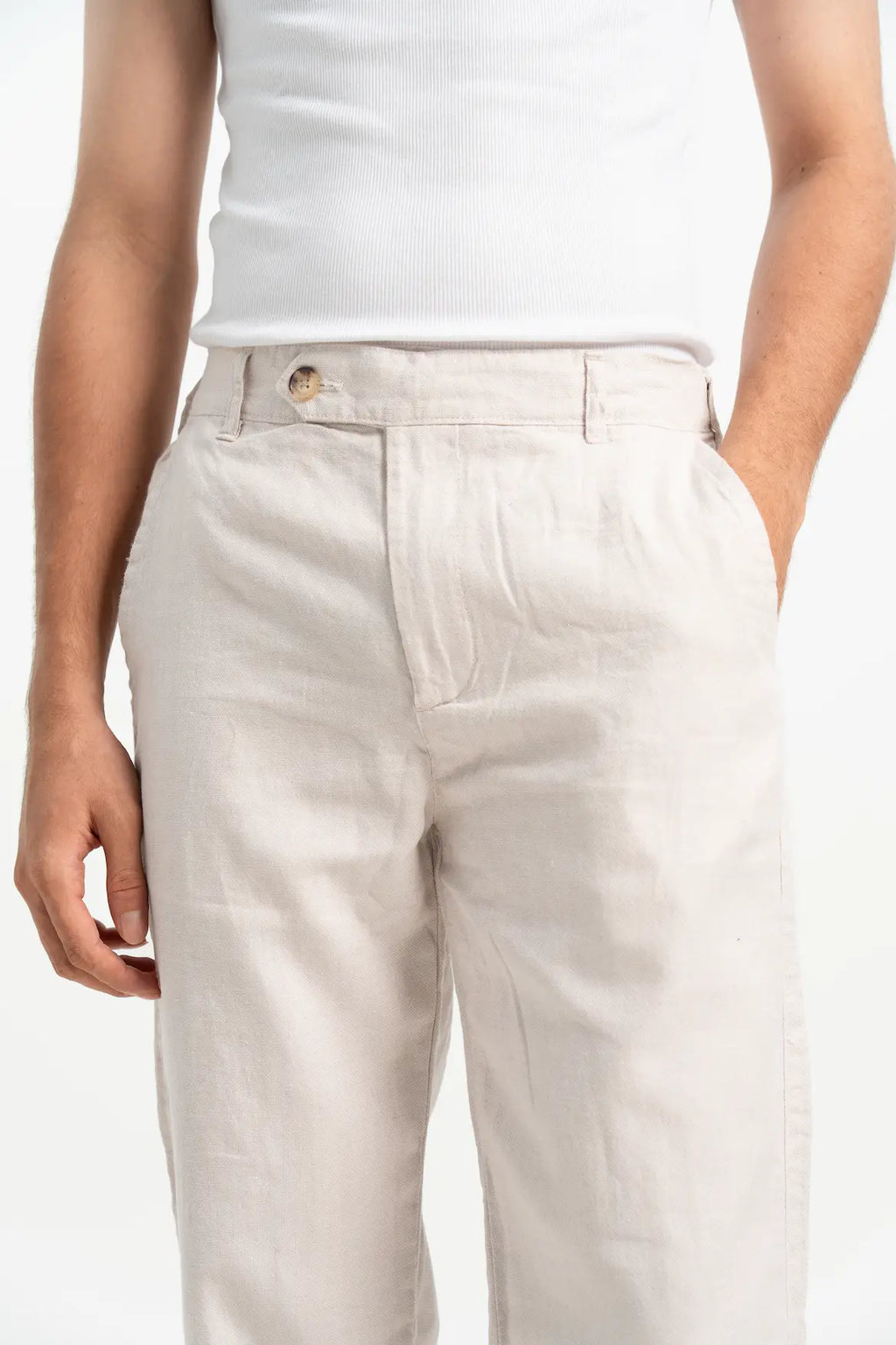 VELAIR LINEN JACQUARD BUCKLE UP PANTS