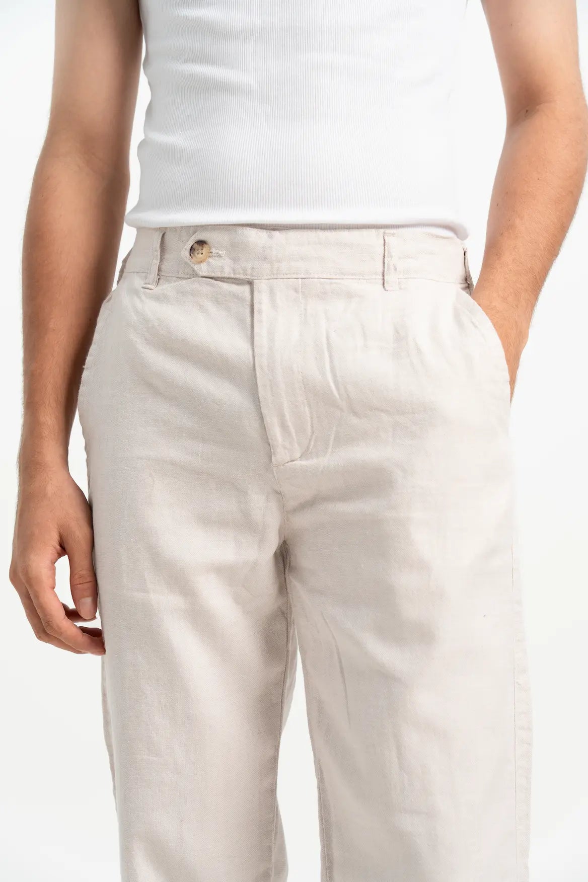 VELAIR LINEN JACQUARD BUCKLE UP PANTS