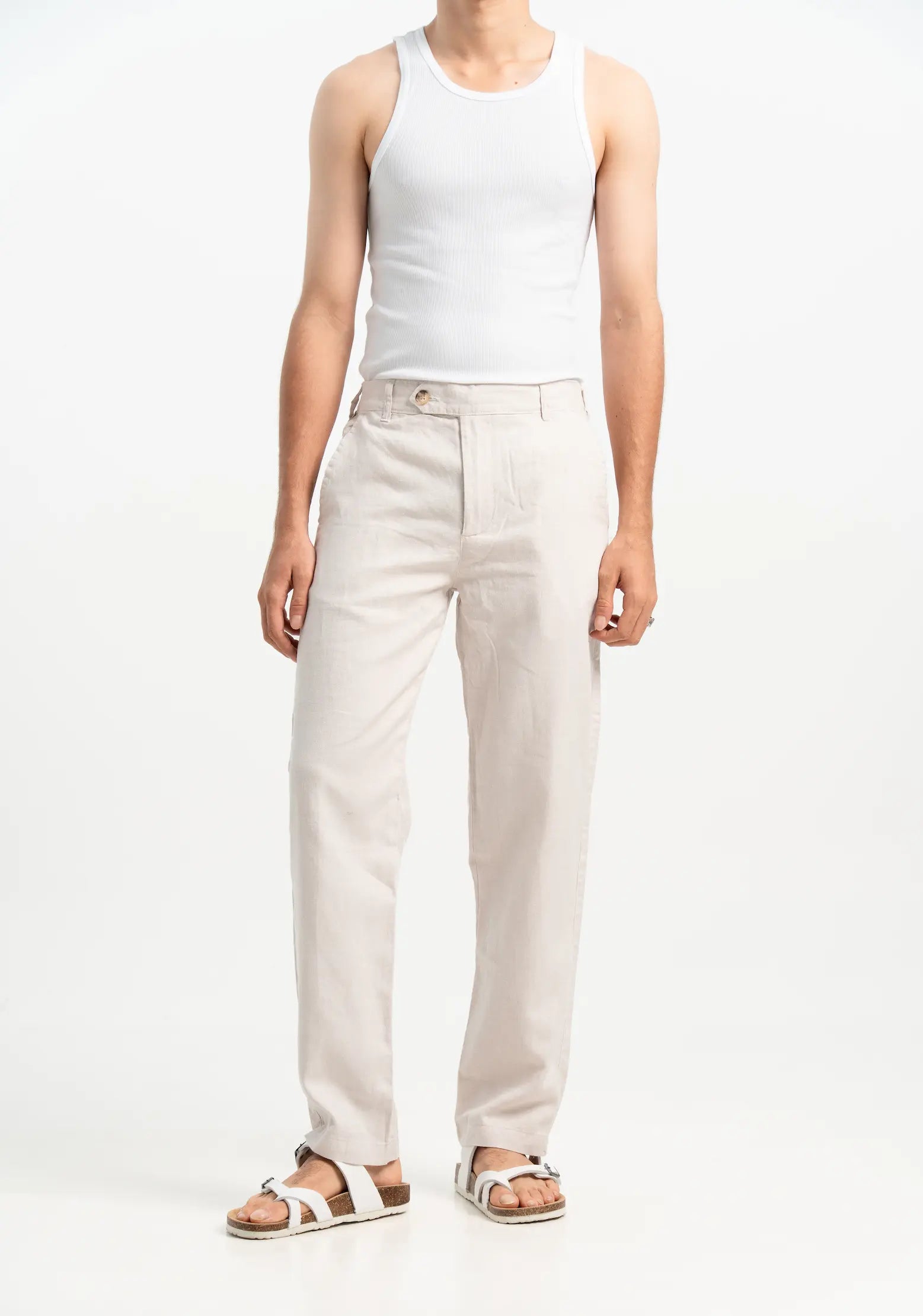 VELAIR LINEN JACQUARD BUCKLE UP PANTS