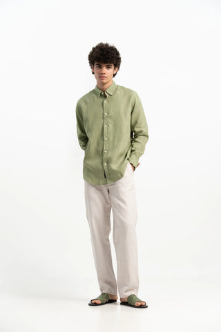 VELAIR LINEN OLIVE GREEN SHIRT