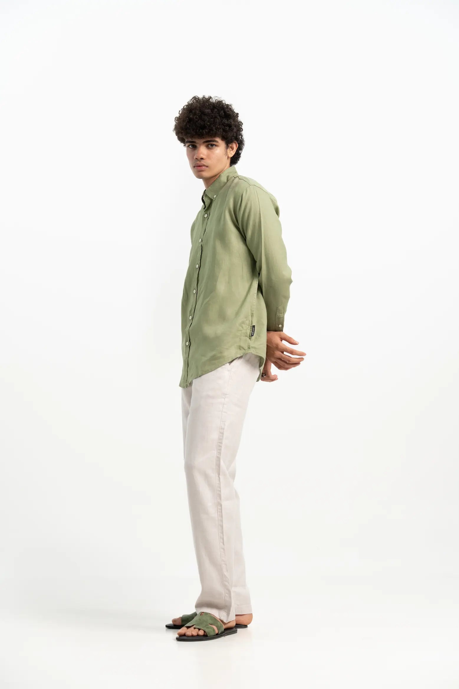 VELAIR LINEN OLIVE GREEN SHIRT