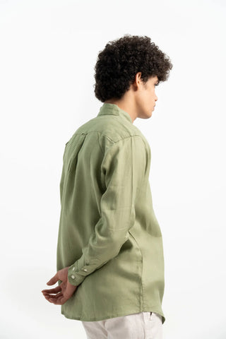 VELAIR LINEN OLIVE GREEN SHIRT