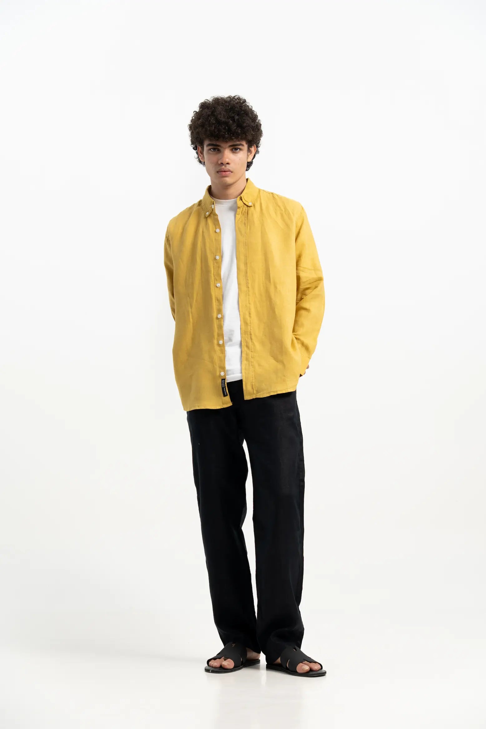 VELAIR LINEN MUSTARD YELLOW SHIRT
