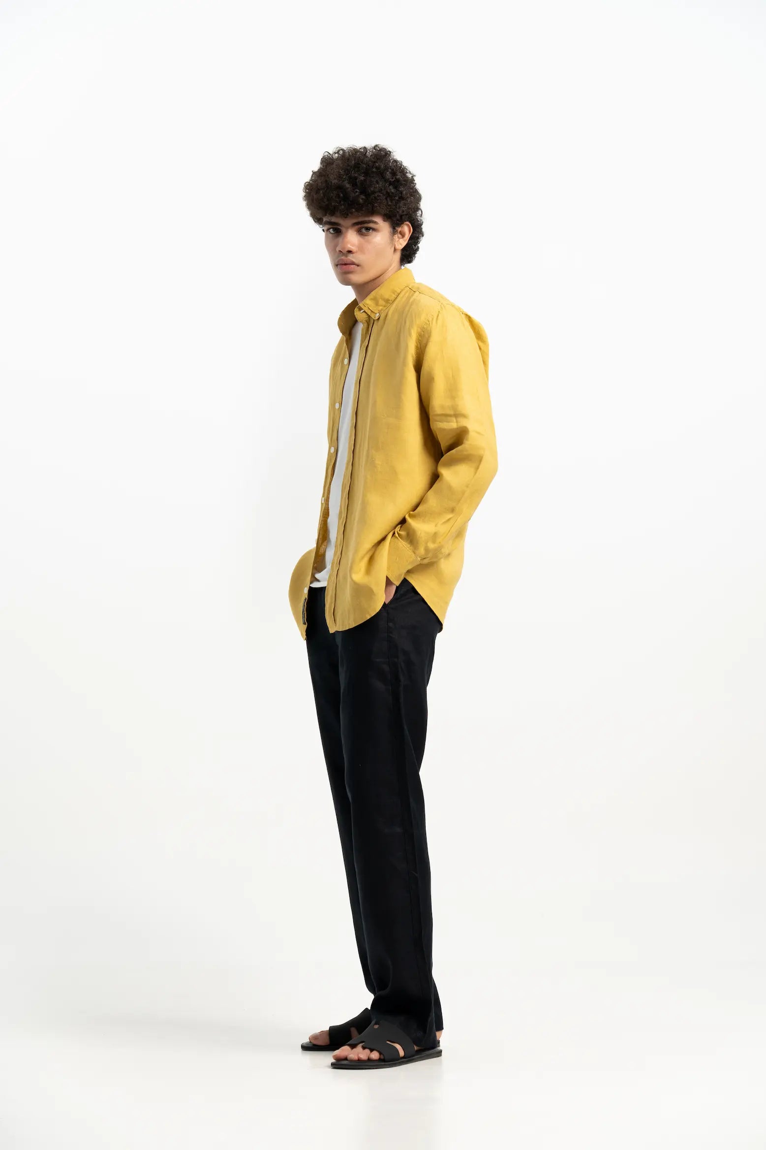 VELAIR LINEN MUSTARD YELLOW SHIRT
