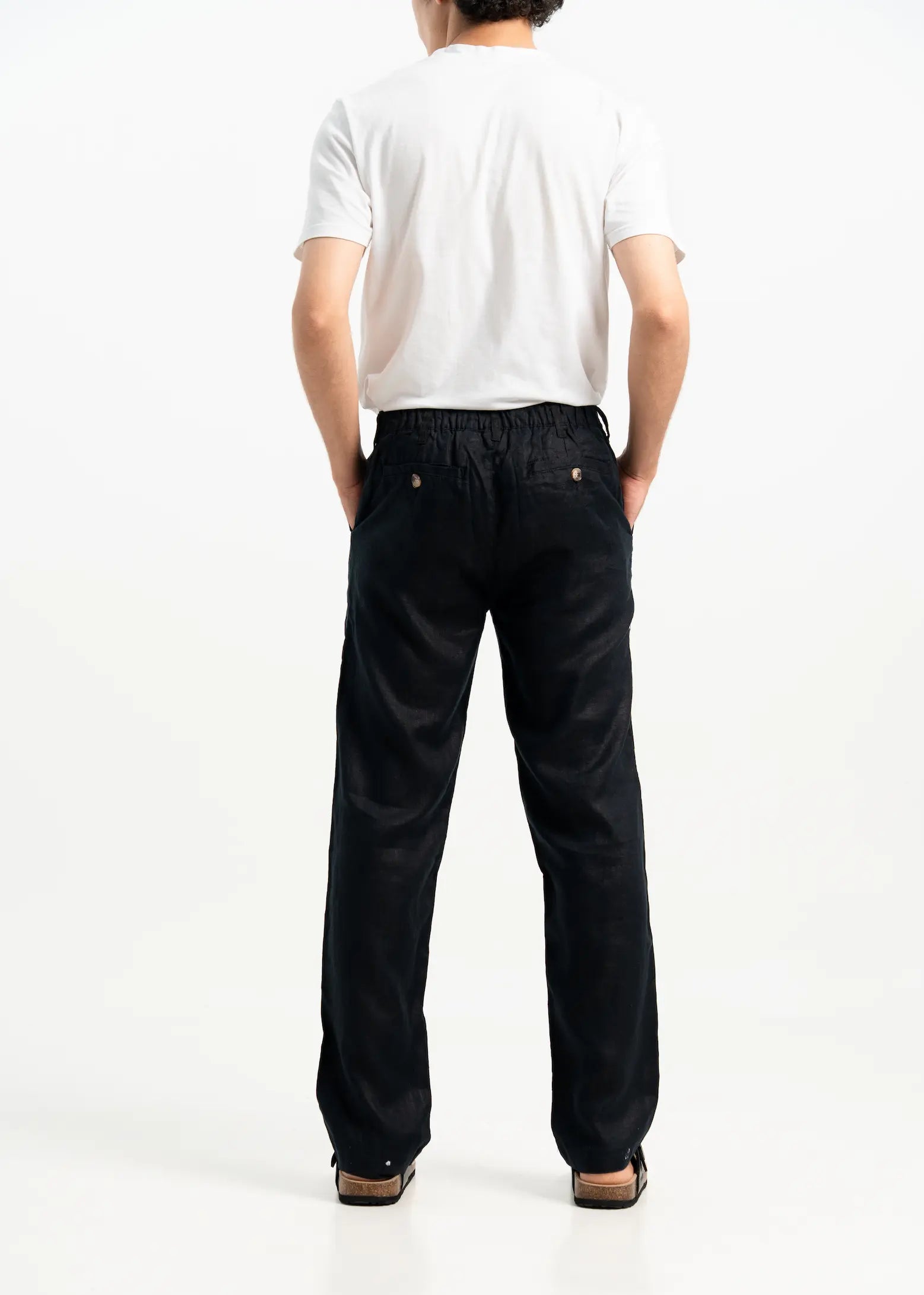 VELAIR LINEN BLACK BUCKLE UP PANTS