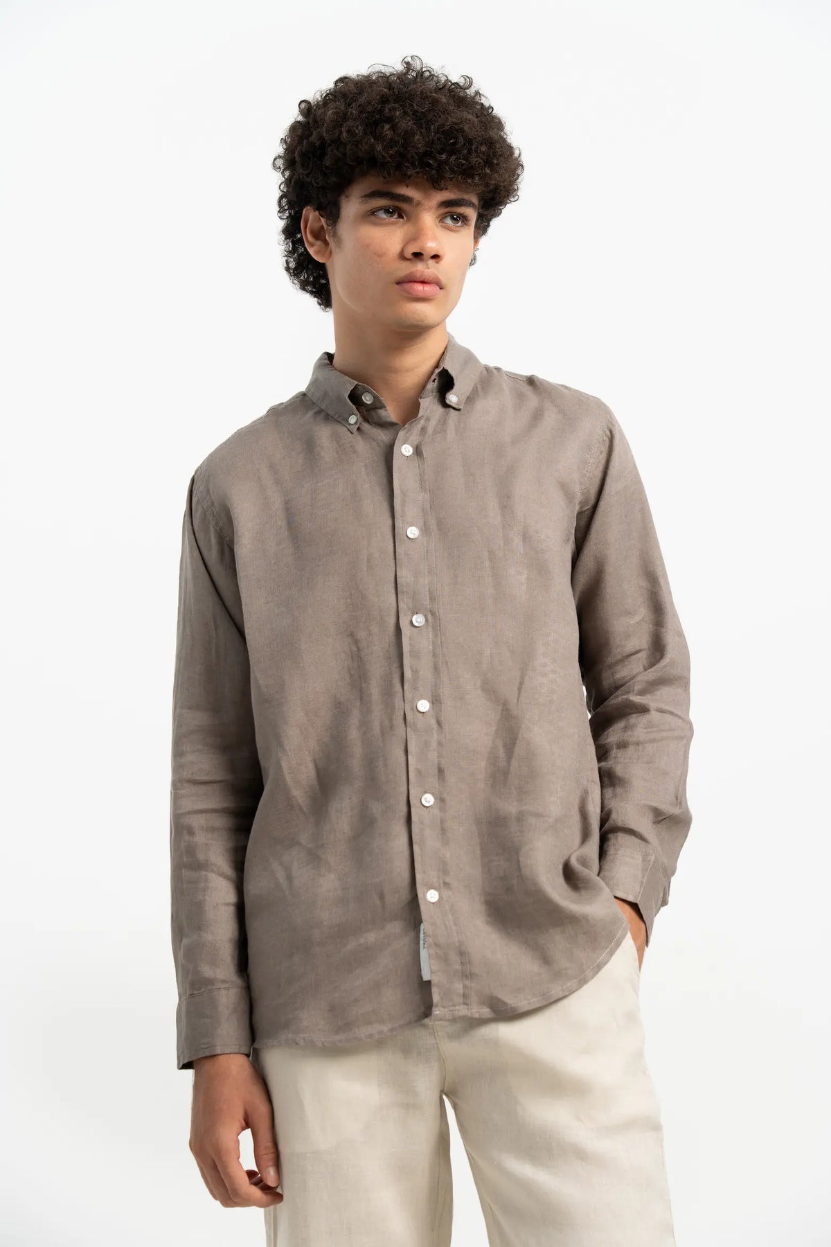 VELAIR LINEN MESA BROWN SHIRT