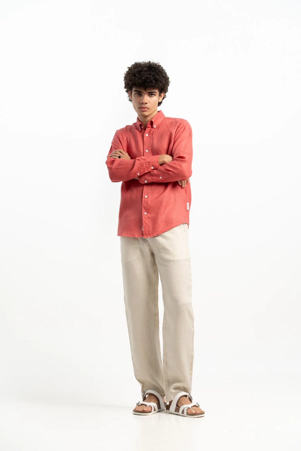 VELAIR LINEN RED PEACH SHIRT