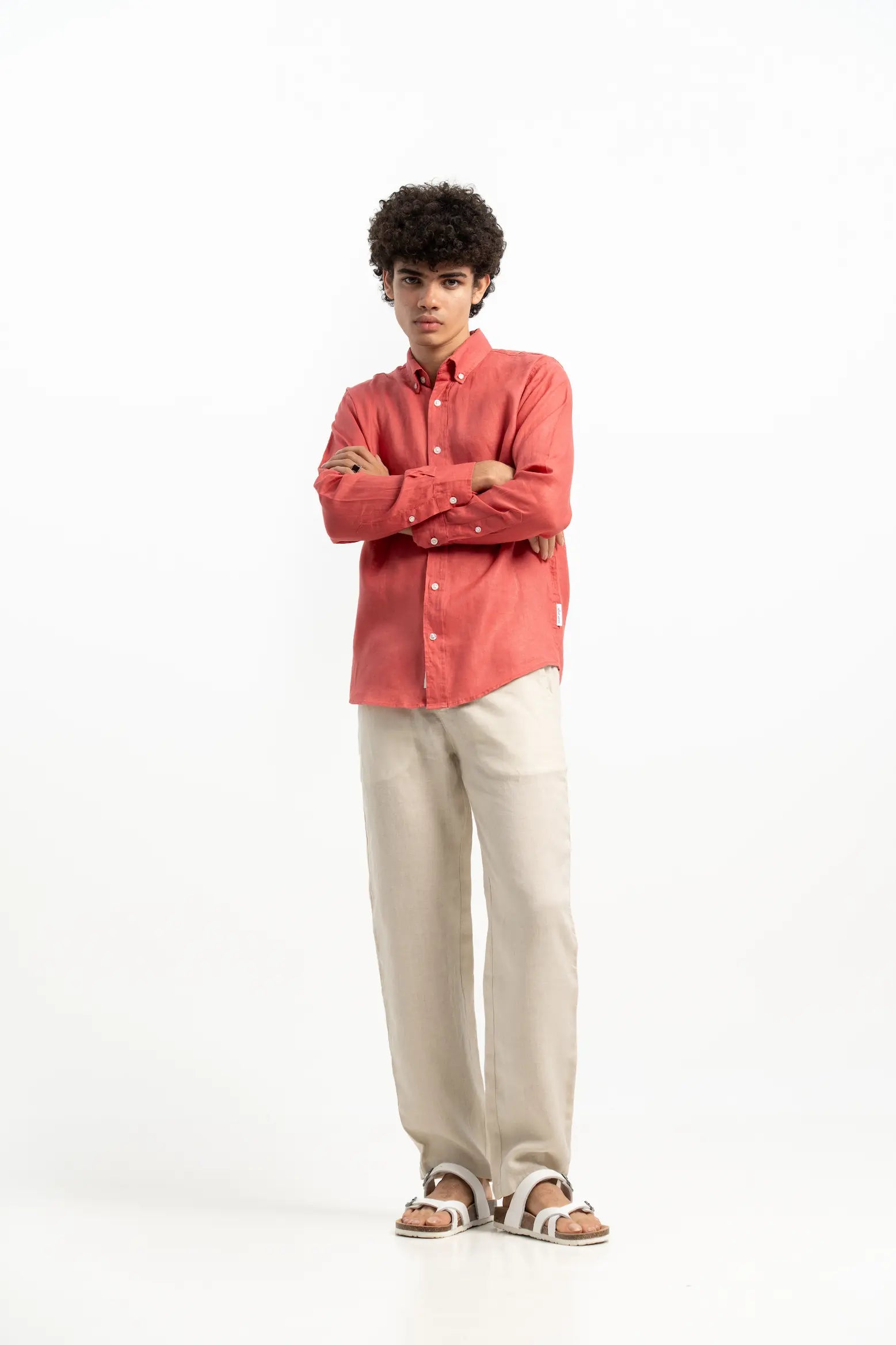 VELAIR LINEN RED PEACH SHIRT