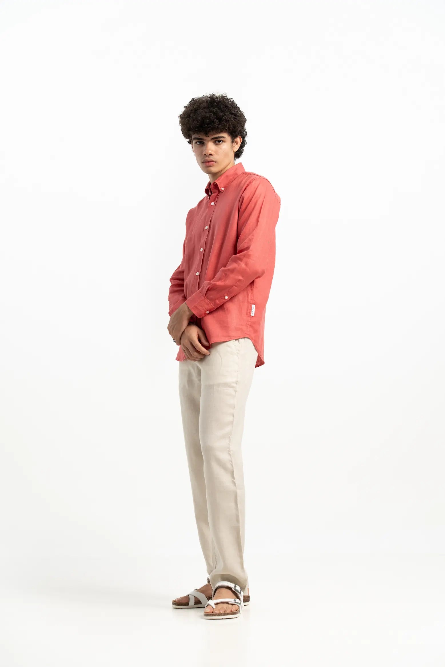VELAIR LINEN RED PEACH SHIRT