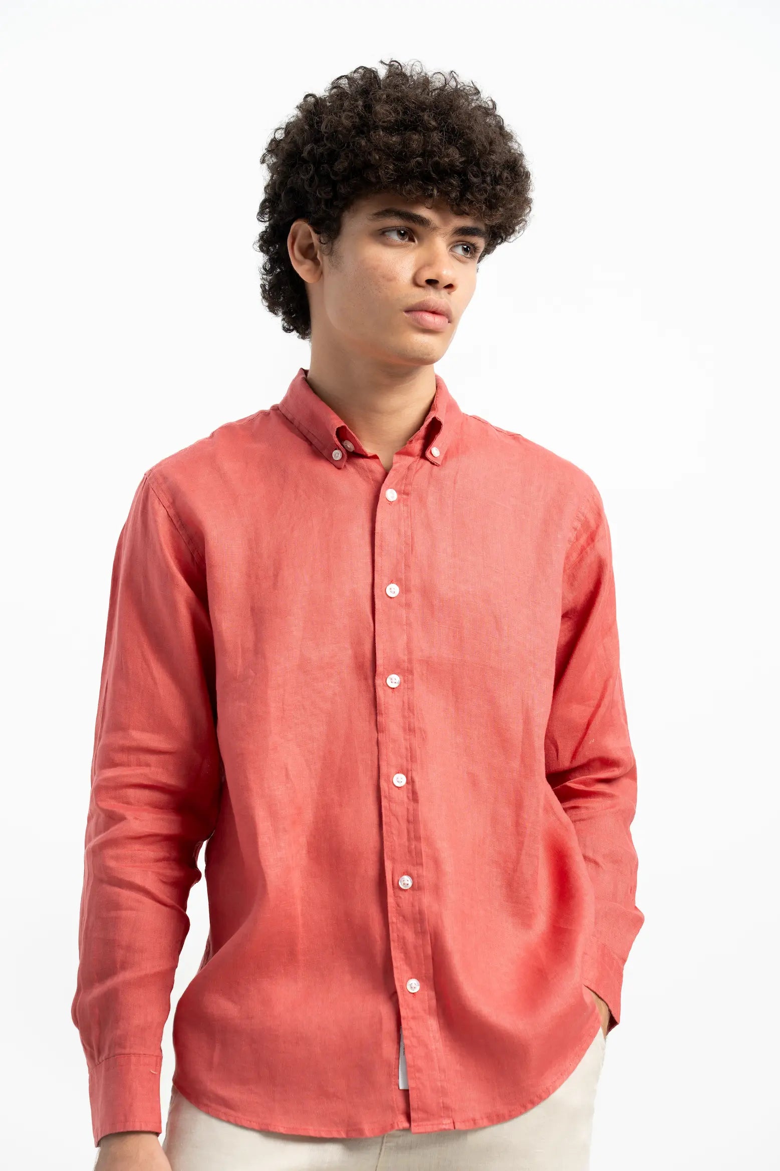 VELAIR LINEN RED PEACH SHIRT